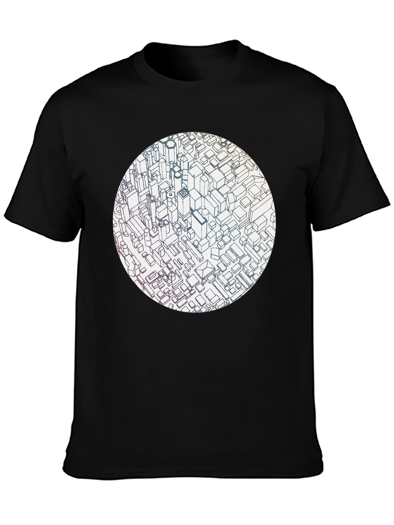 Black Abstract Cityscape Graphic Black T-Shirt view 3