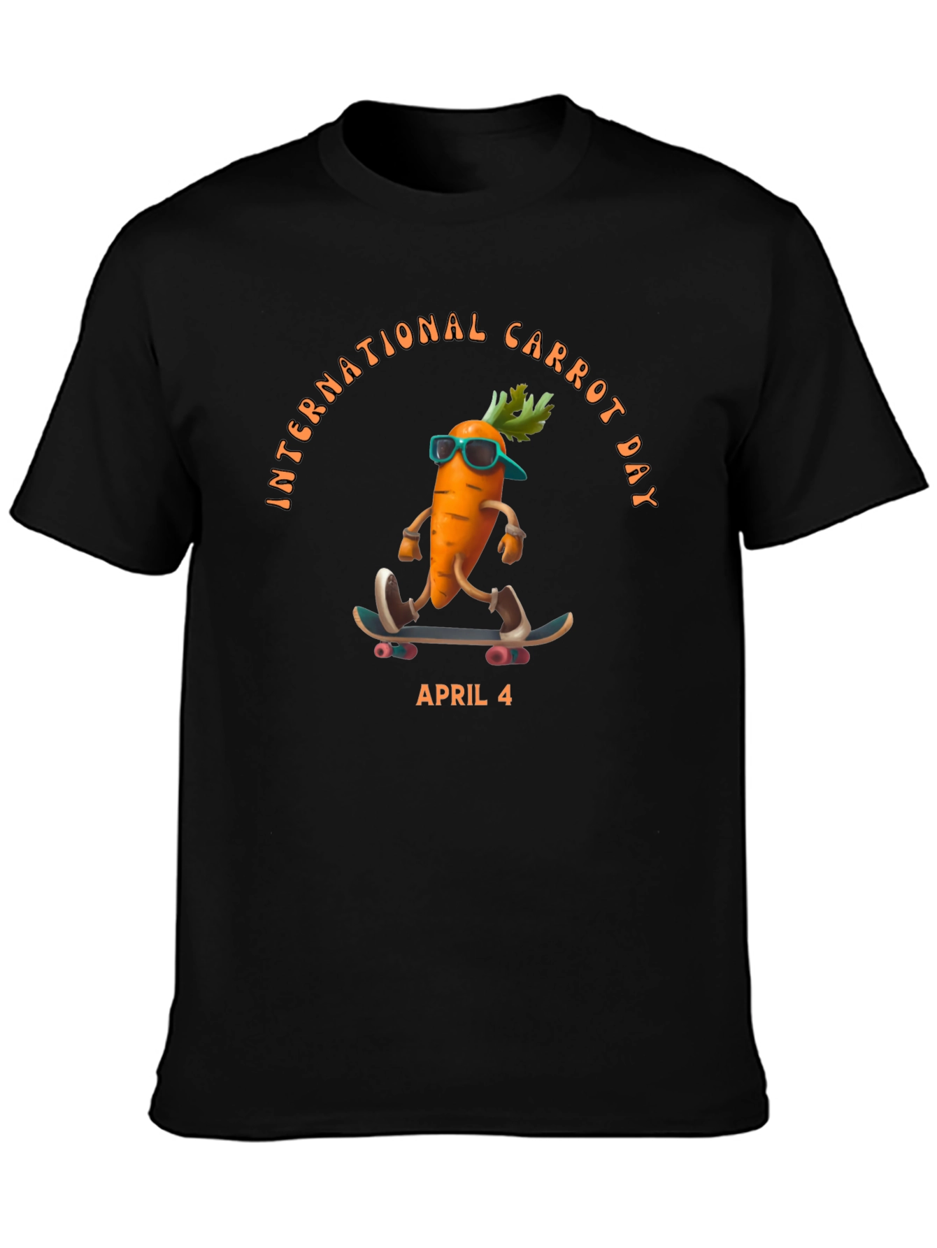 Black International Carrot Day Skateboard T-Shirt view 3