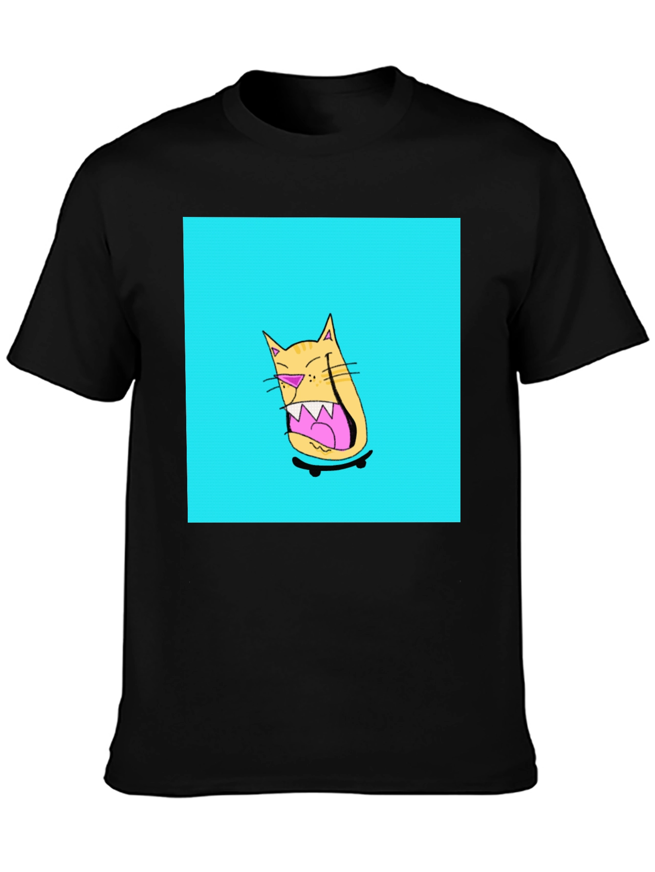 Black Skateboarding Cat Graphic Tee - Black view 3