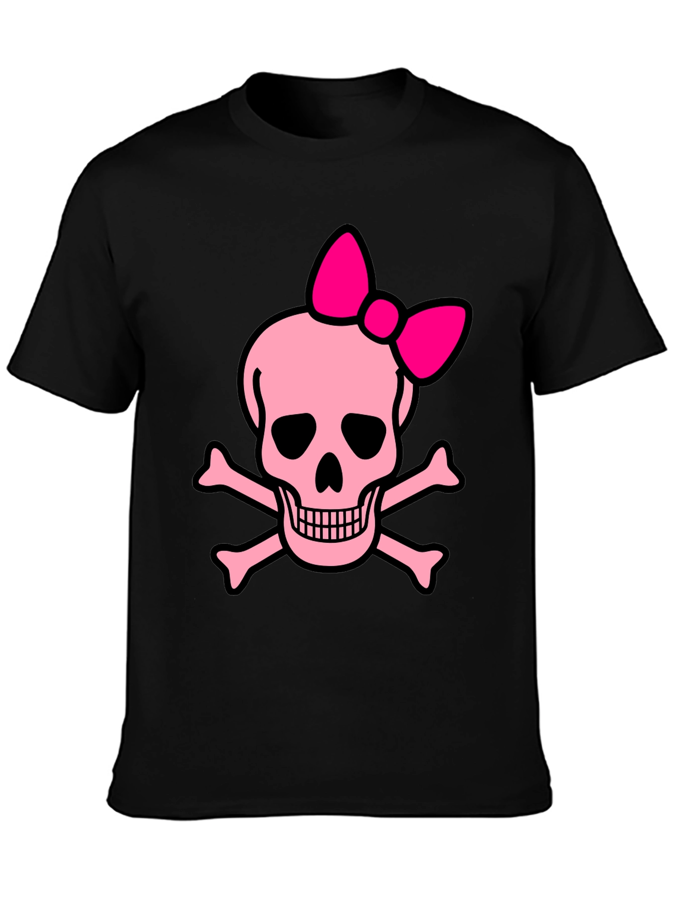 Black Pink Skull & Crossbones Bow T-Shirt view 3