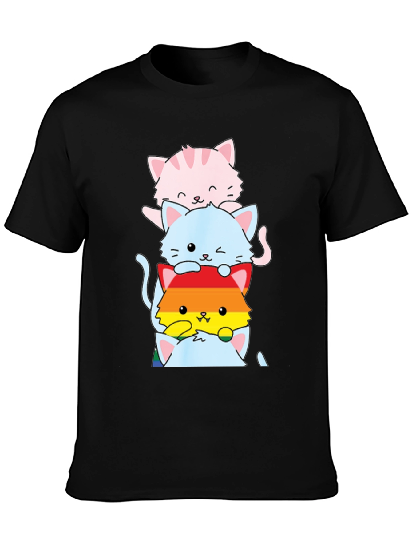 Black Stacked LGBTQ+ Cats T-Shirt view 3
