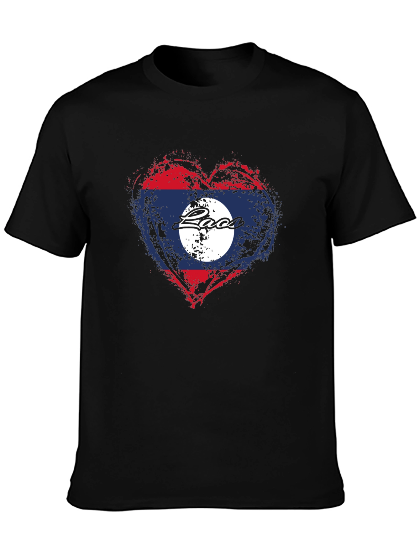 Black Laos Flag Heart T-Shirt - Graphic Print view 3