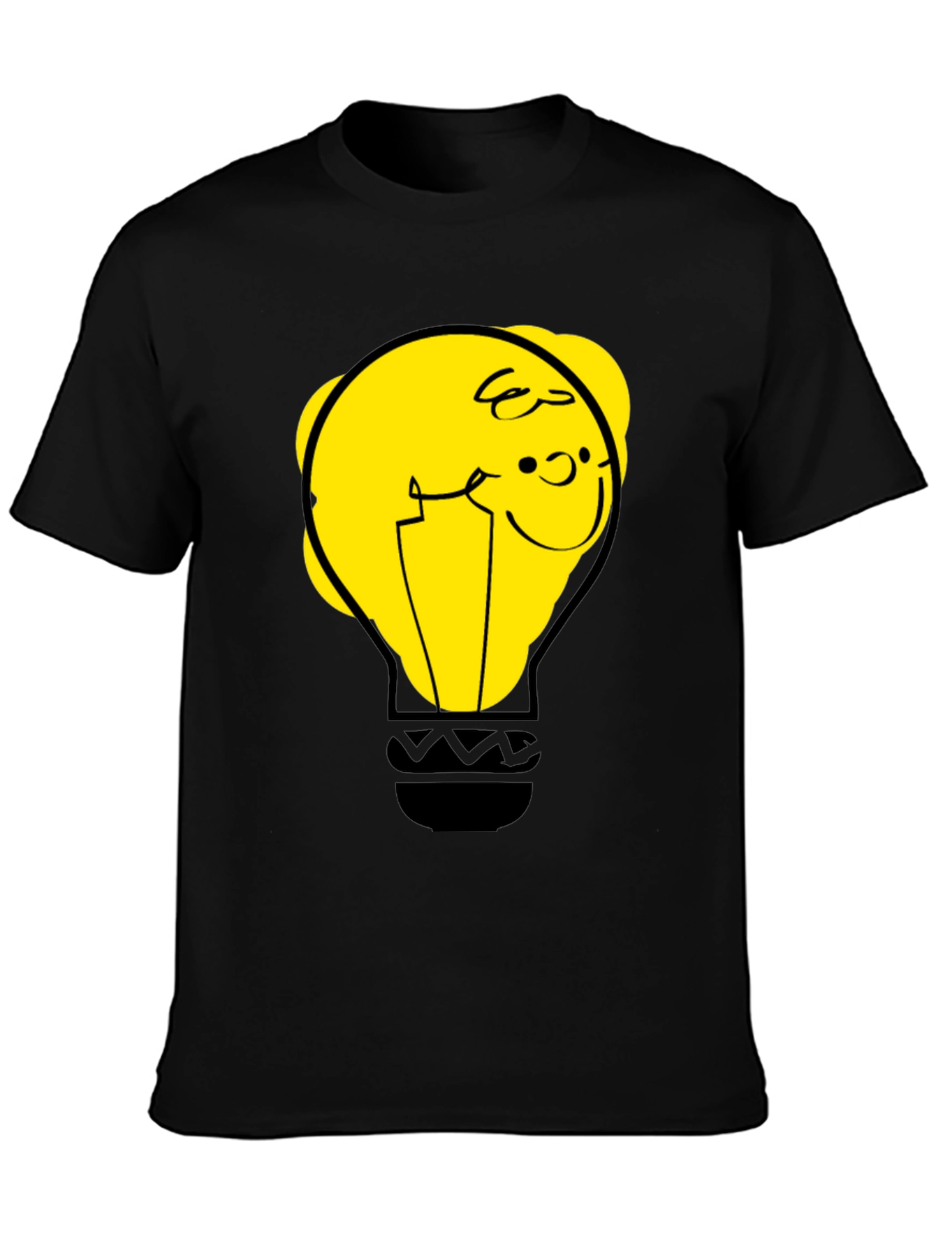 Black Funny Cartoon Light Bulb Graphic Tee view 3