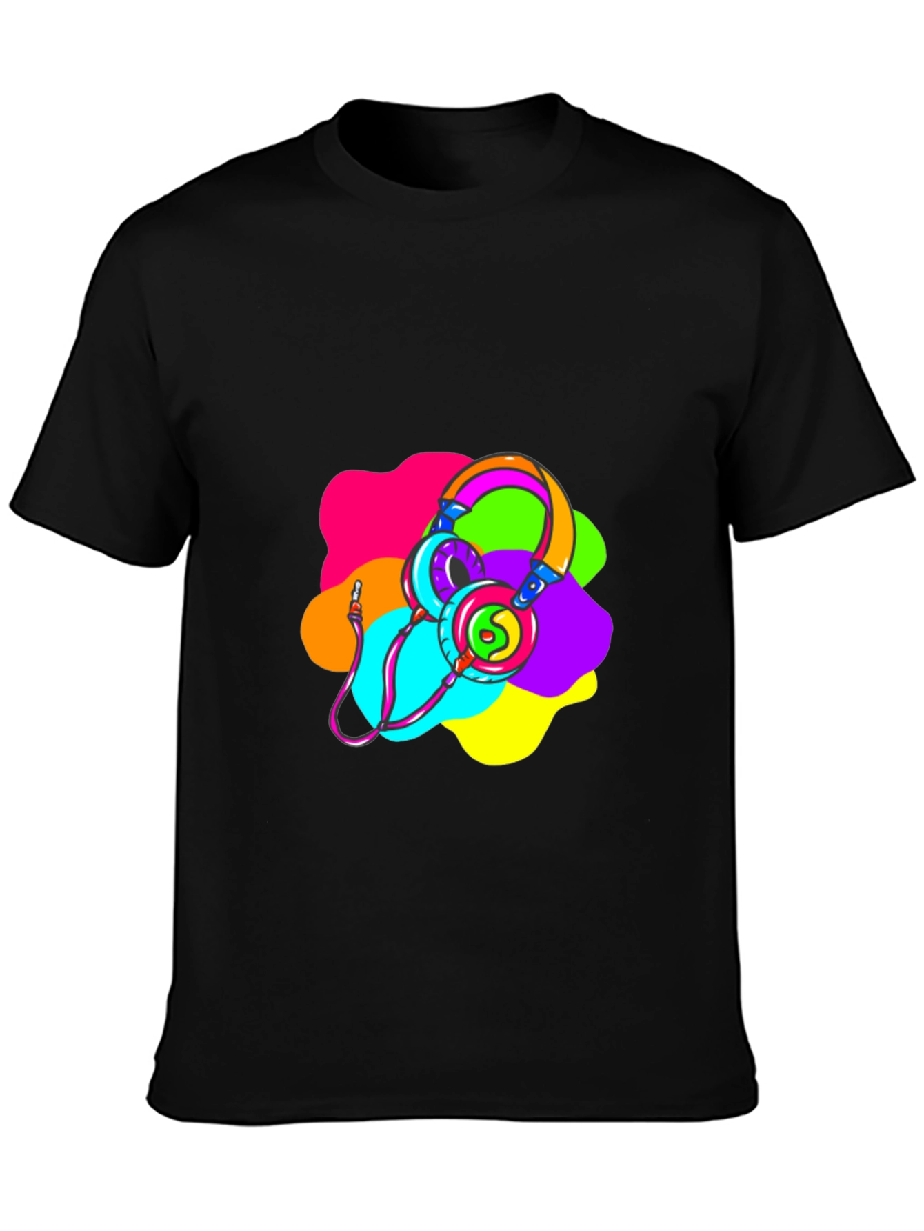 Black Vibrant Headphones Graphic T-Shirt view 3