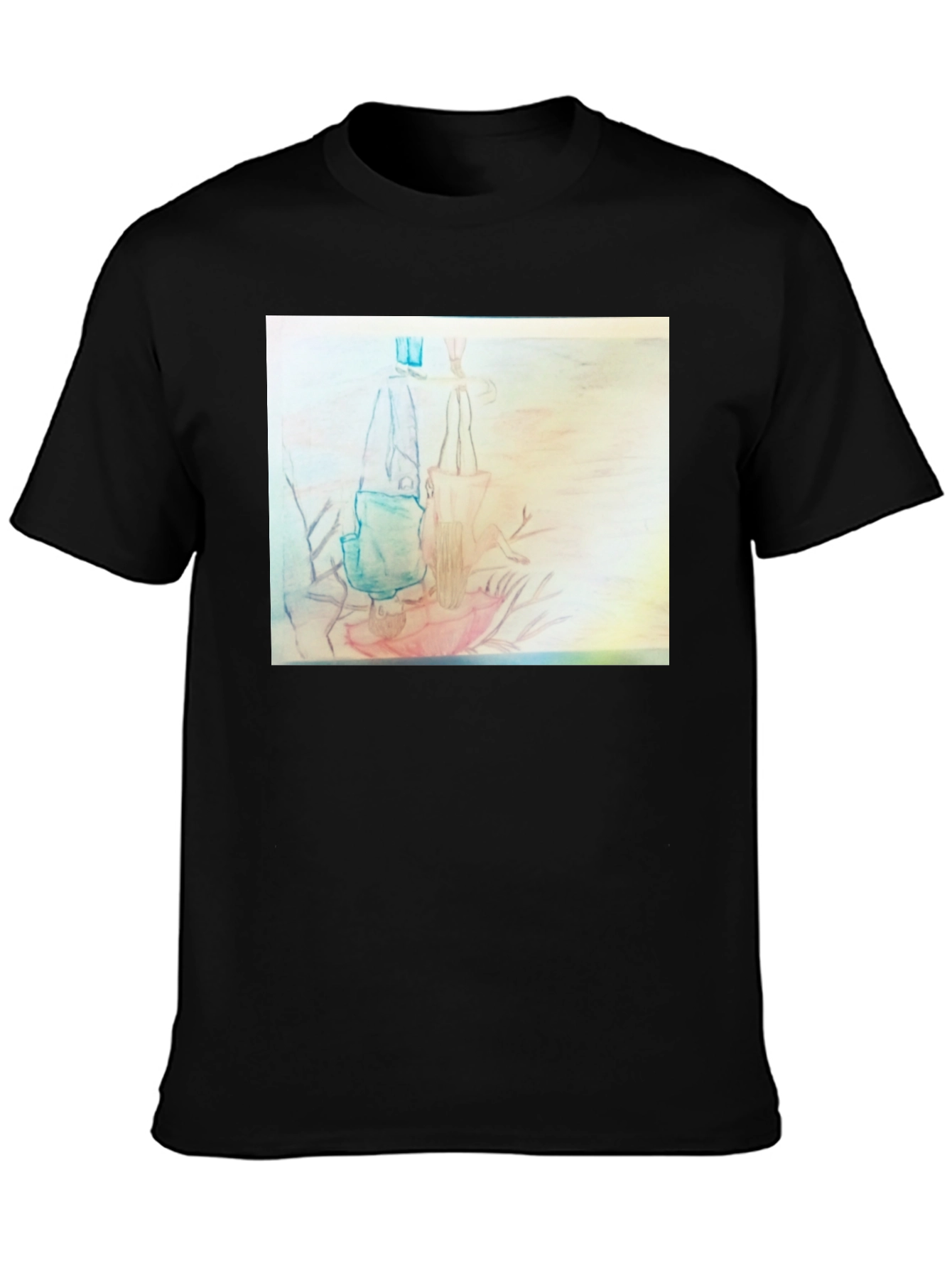 Black Unique Graphic Tee - Pencil Art Design view 3