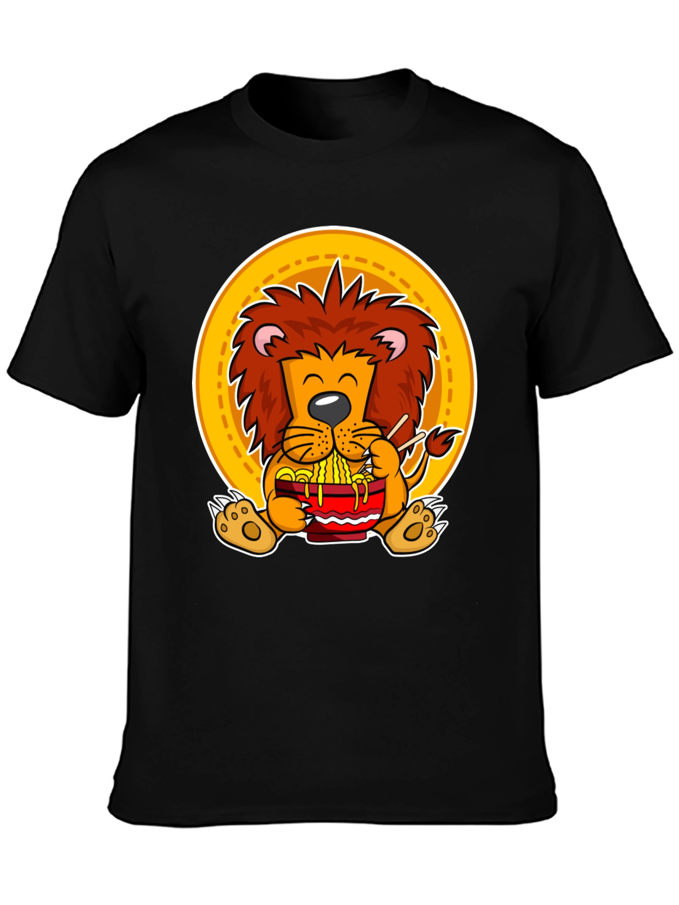 Black Lion Ramen T-Shirt: Cute Animal Graphic Tee for Noodle Lovers view 3