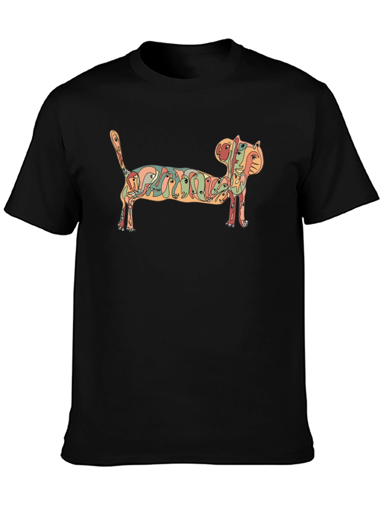 Abstract Cat Faces Graphic Tee - Unique Design - 3