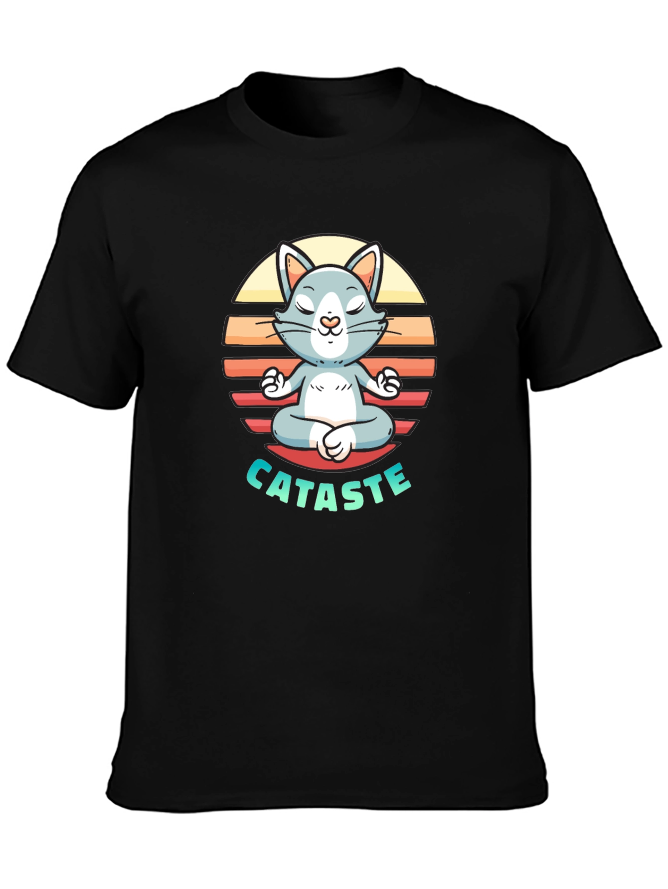 Black Cataste Yoga Cat T-Shirt - Meditating Funny Tee view 3