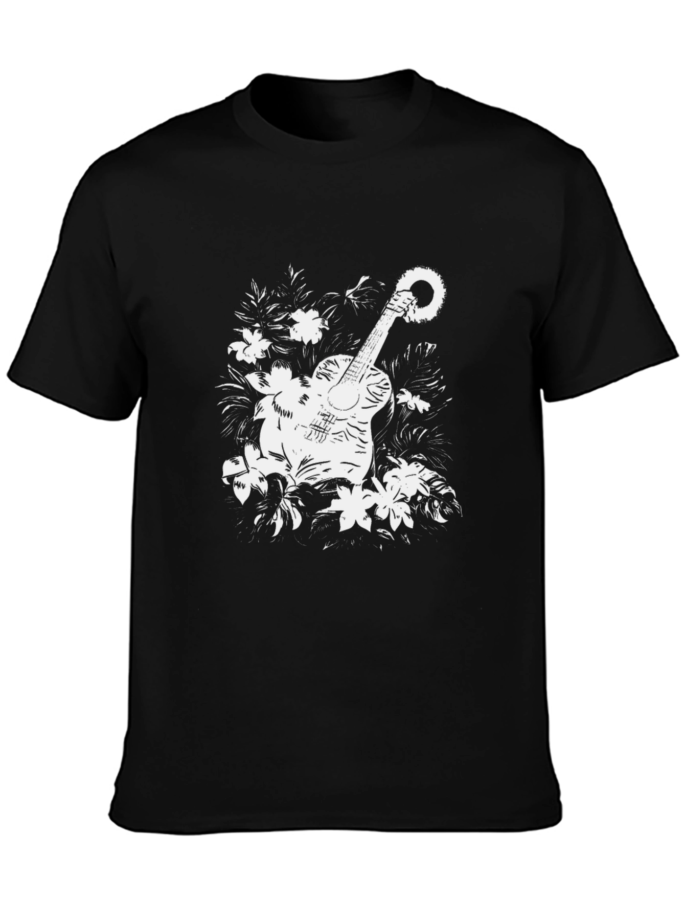 Black Floral Guitar Graphic T-Shirt - Black view 3