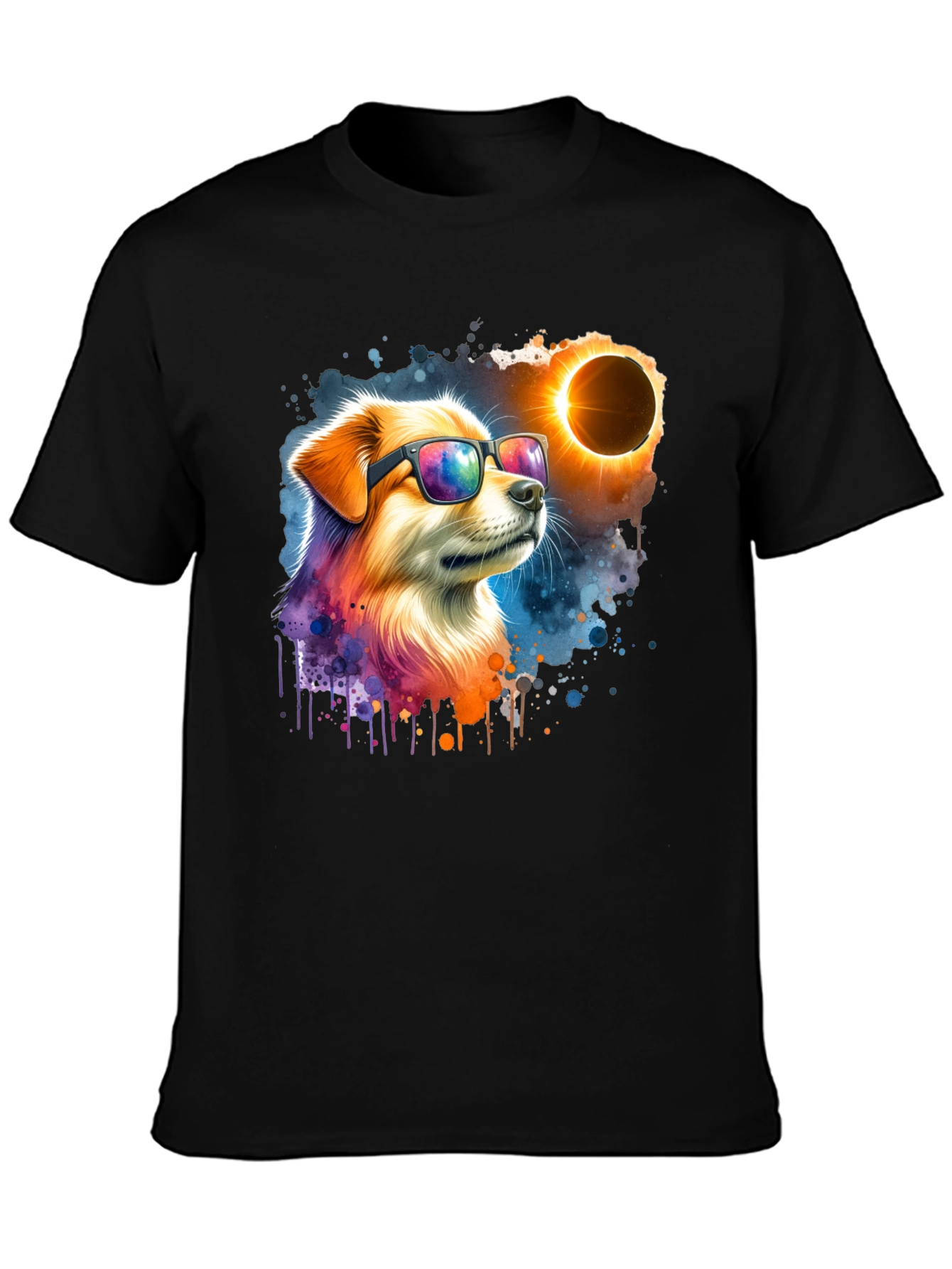 Black Cool Dog Eclipse T-Shirt - Unisex Graphic Tee view 3