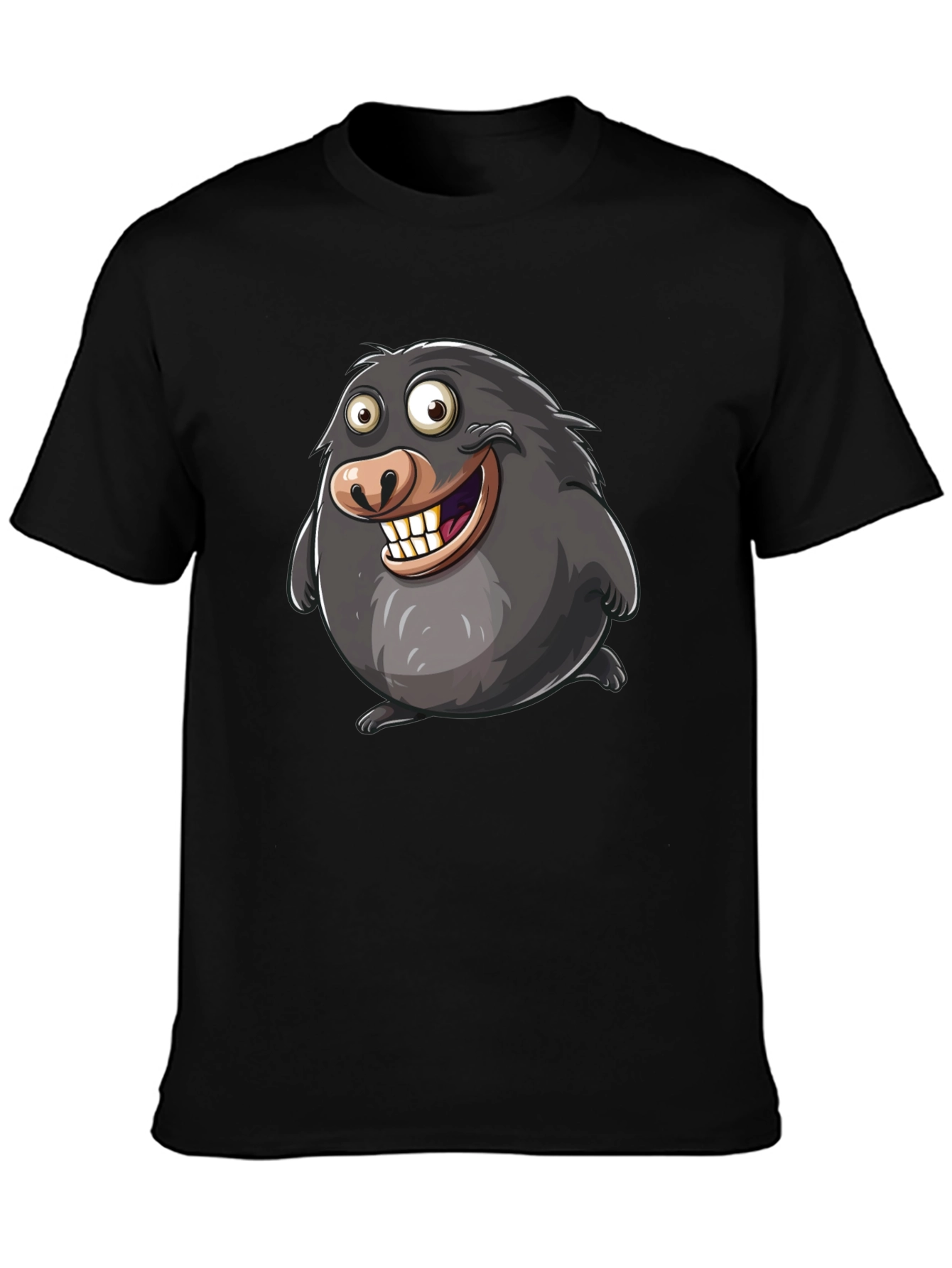 Black Funny Mole Cartoon Black T-Shirt view 3