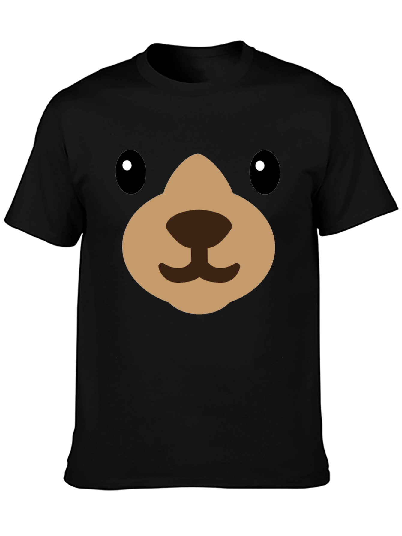 Black Cute Cartoon Bear Face Black T-Shirt view 3