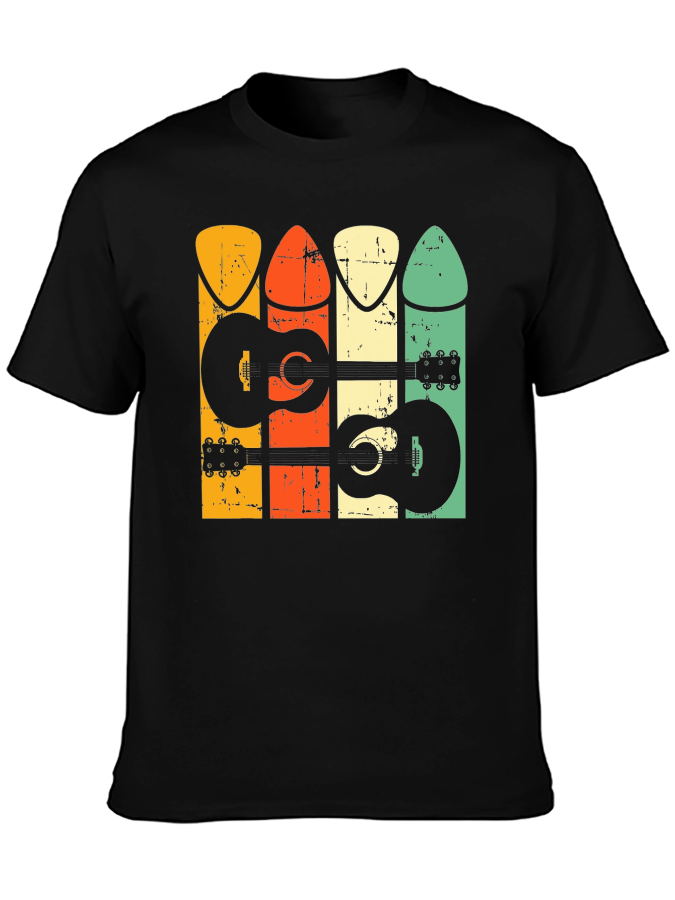 Black Retro Guitar Pick T-Shirt view 3