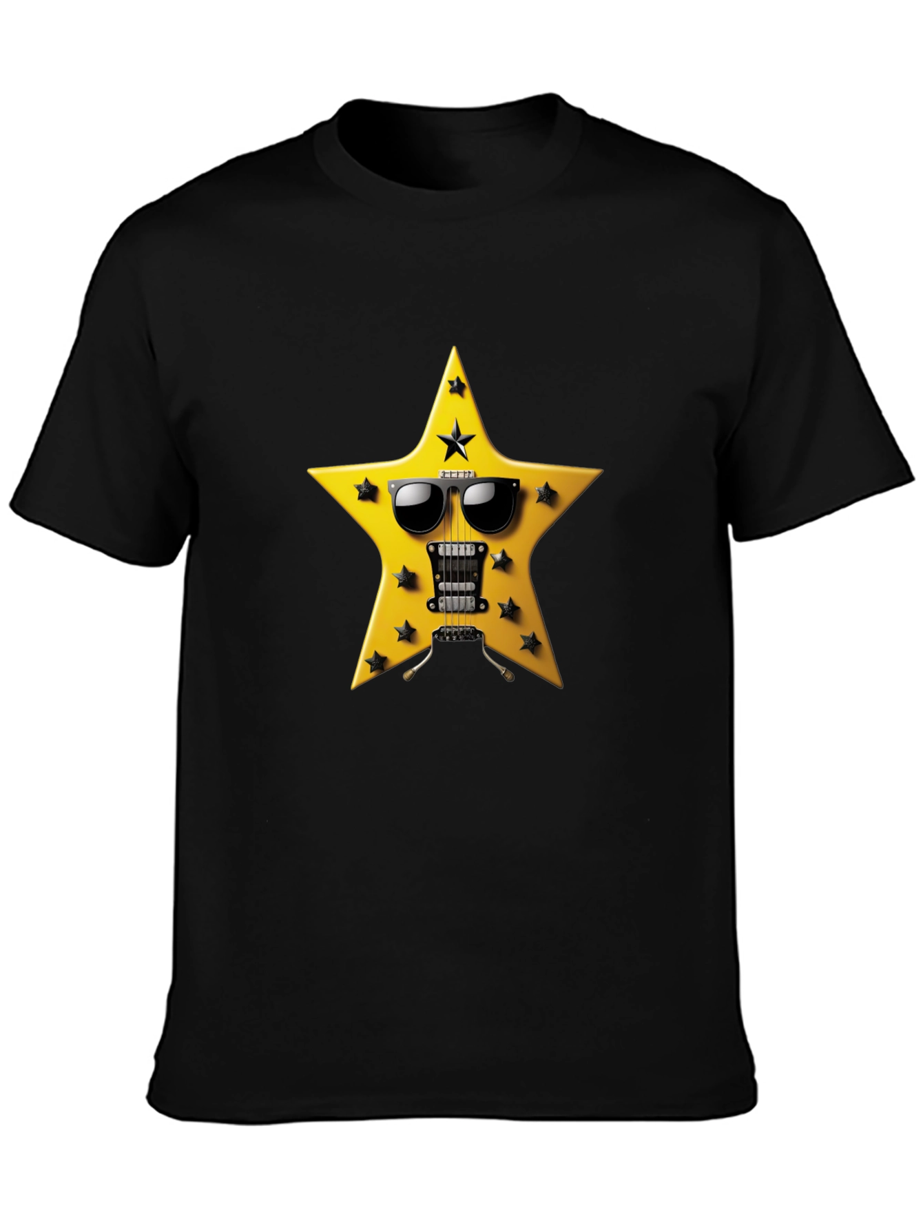 Black Rockstar Guitar Star T-Shirt - Cool Graphic Tee view 3