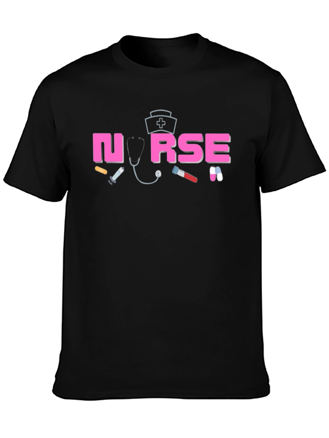Black Nurse Graphic T-Shirt, Medical Theme Apparel view 3
