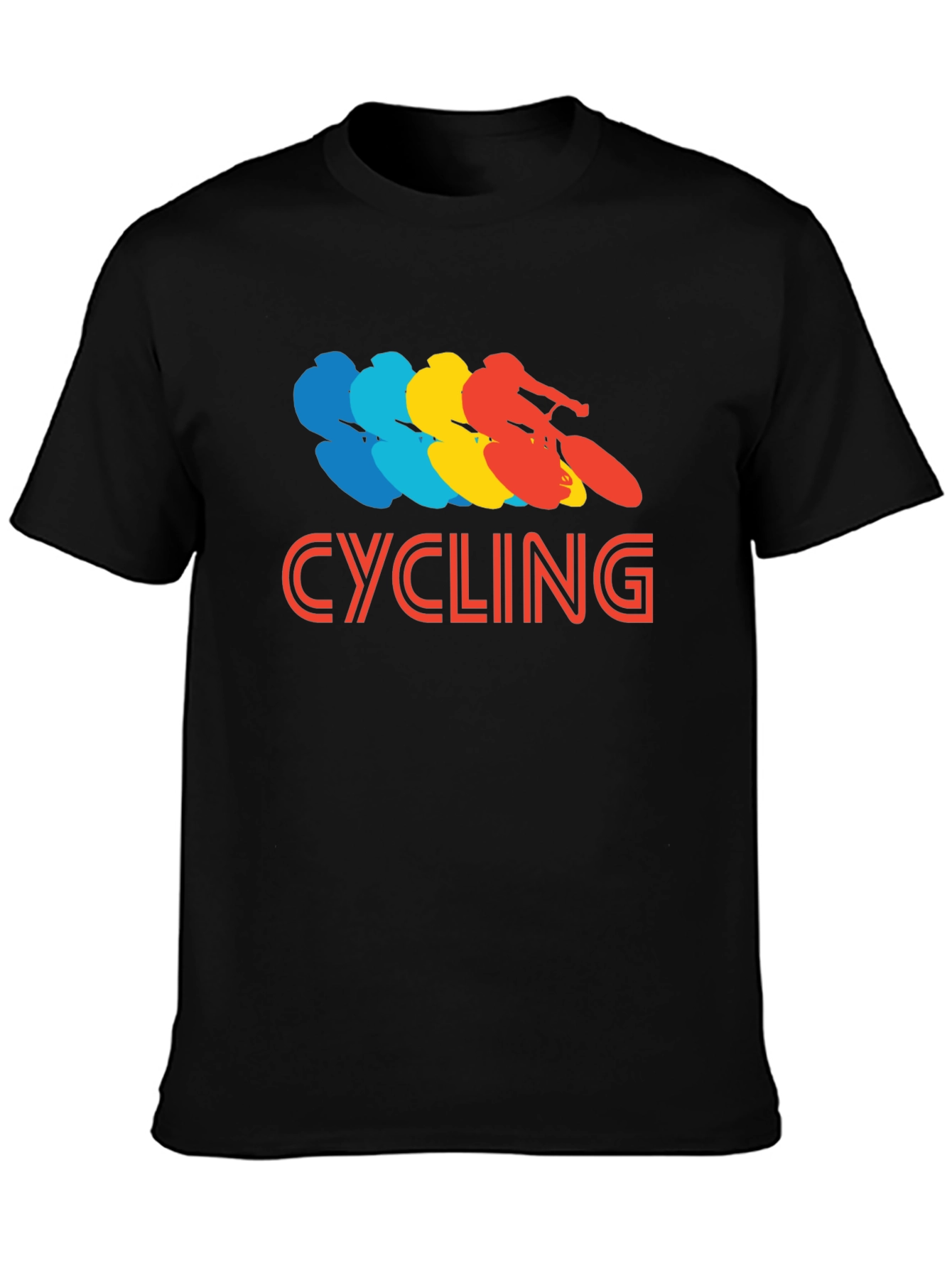 Black Retro Cycling Graphic Tee - Black Cotton T-Shirt view 3