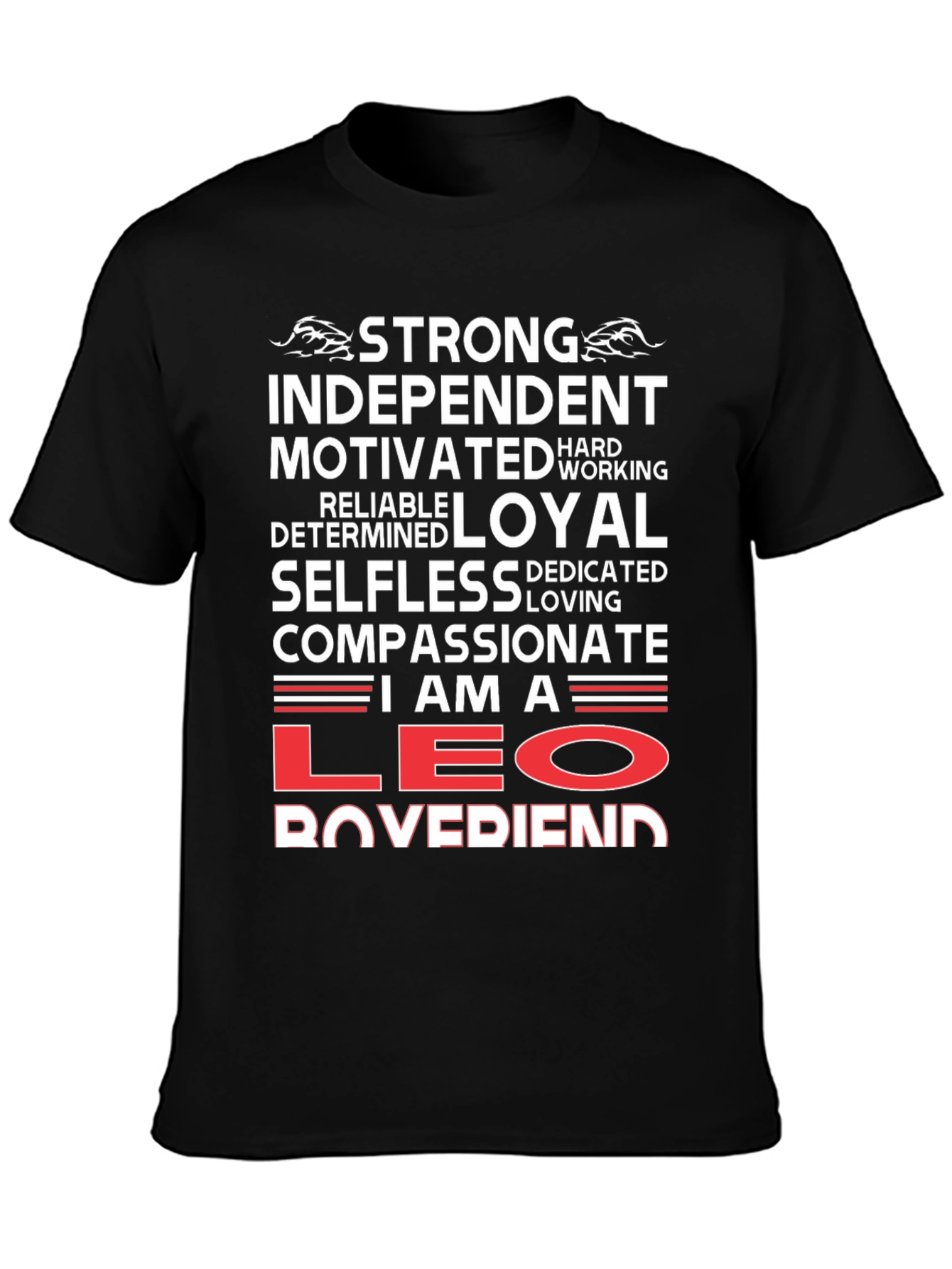 Black Strong Leo Boyfriend T-Shirt view 3