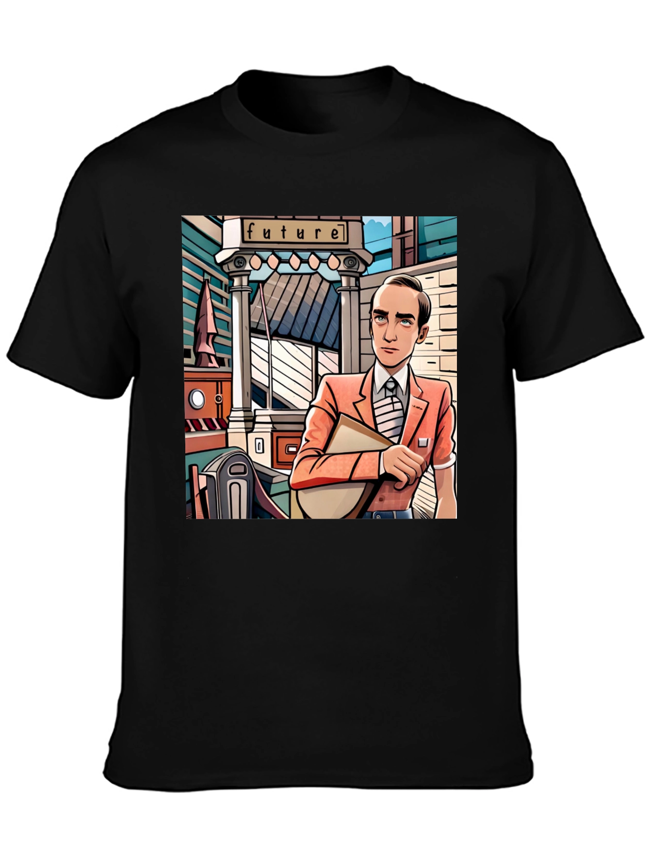 Black Cartoon Man Black T-Shirt view 3