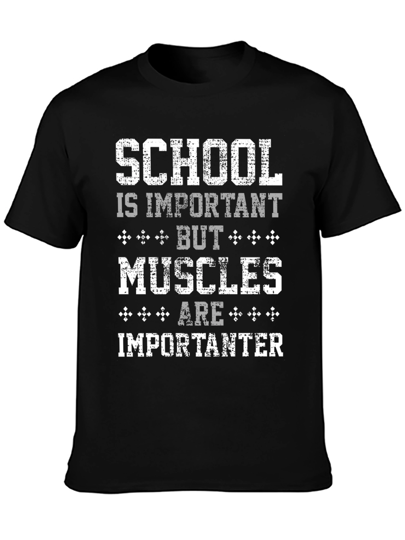 Black Funny Gym T-Shirt: School vs. Muscles view 3