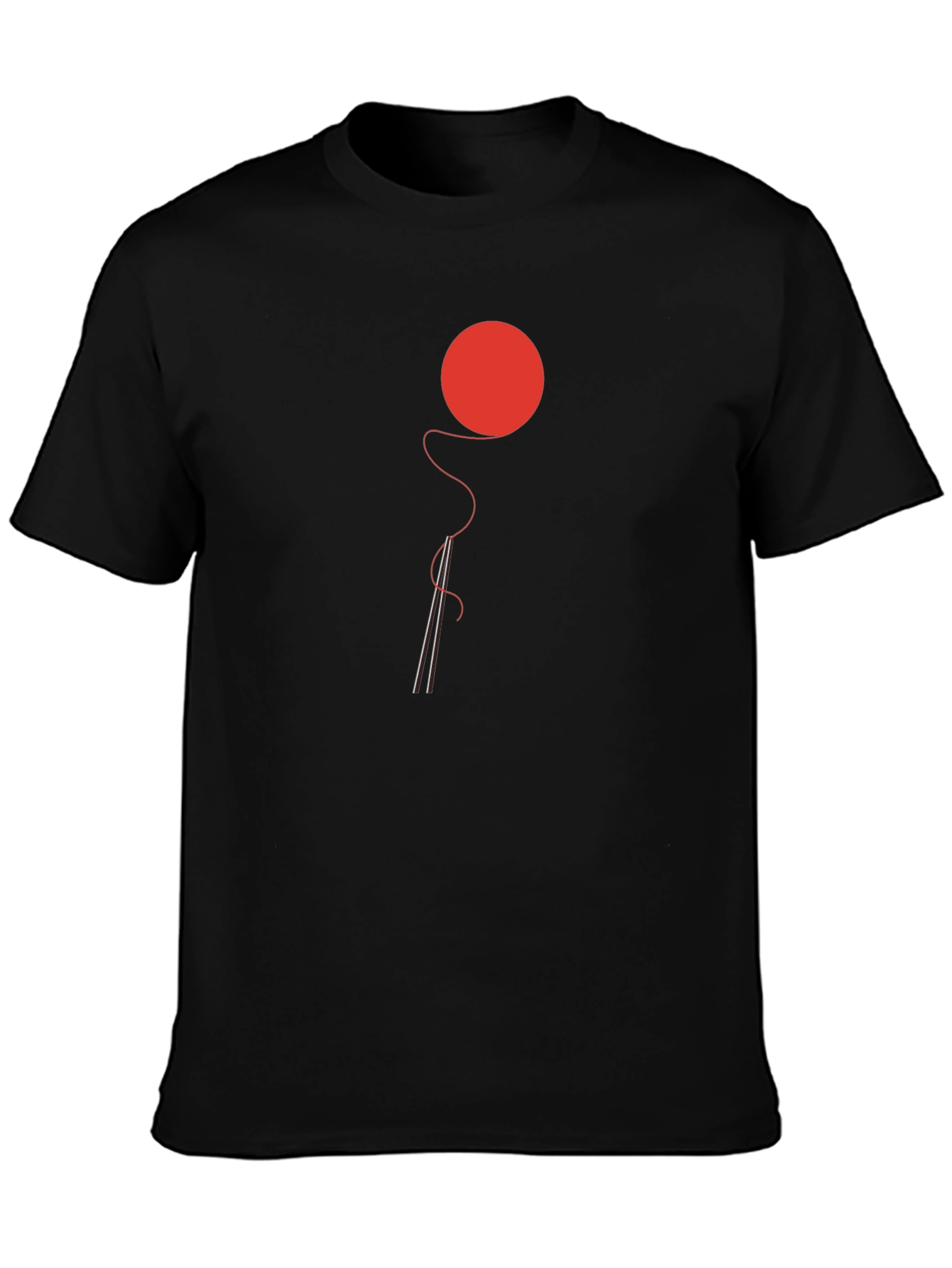 Black Minimalist Red Ball & Needle Black T-Shirt view 3
