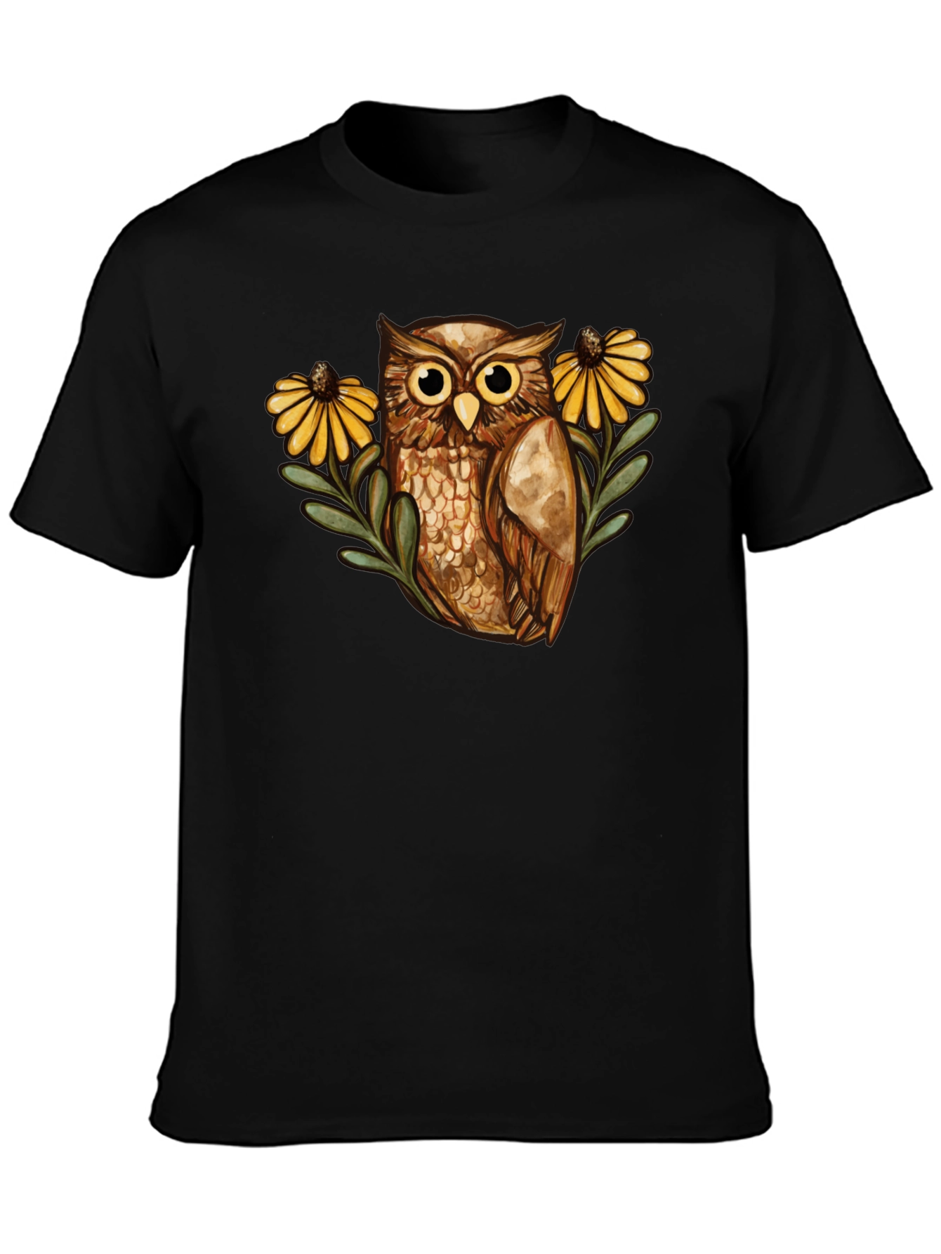 Black Owl and Sunflower Graphic Tee - Black view 3