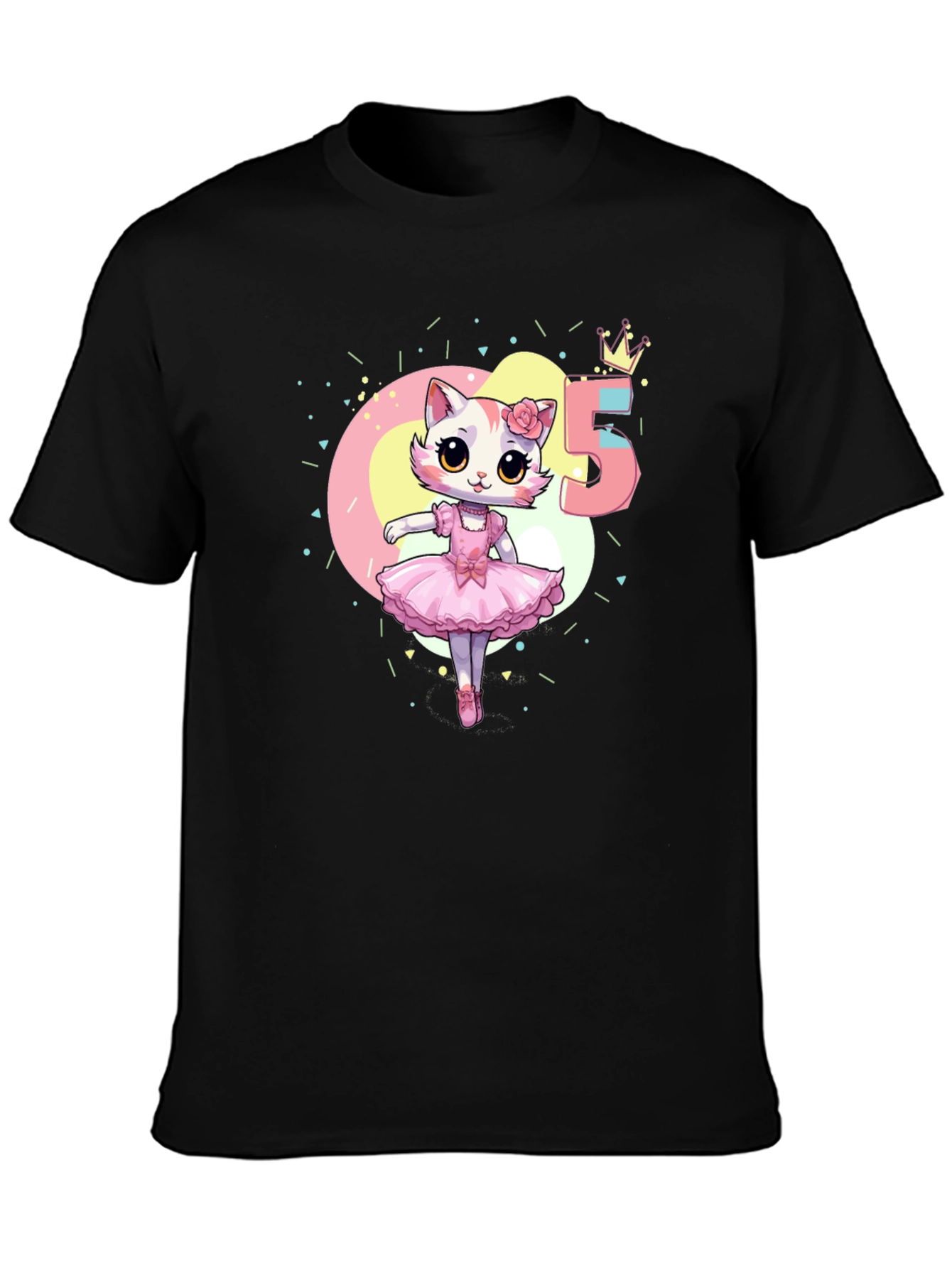 Black Cute Cat Ballerina 5th Birthday T-Shirt view 3