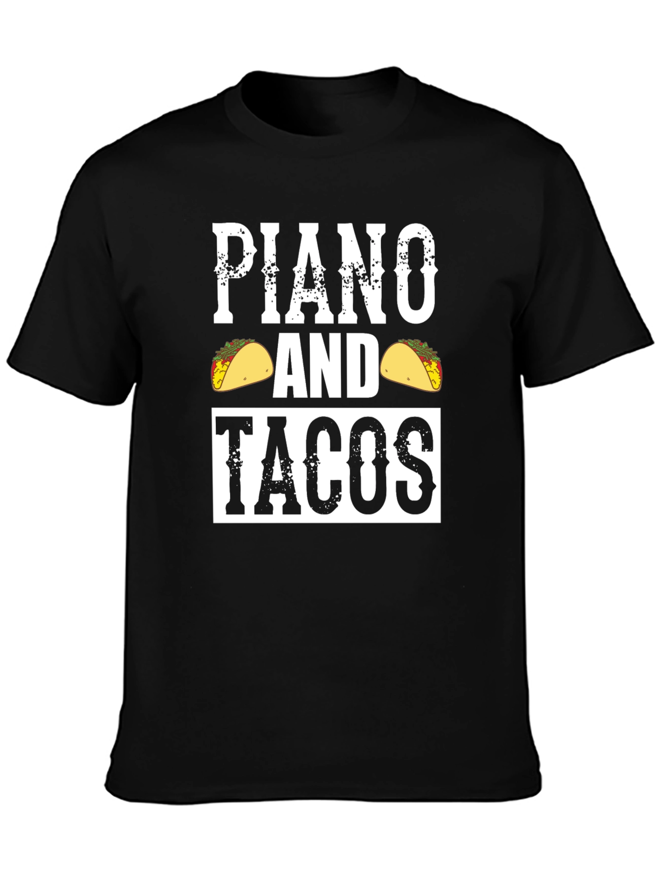 Black Piano and Tacos Graphic Tee - Novelty Men's T-Shirt view 3