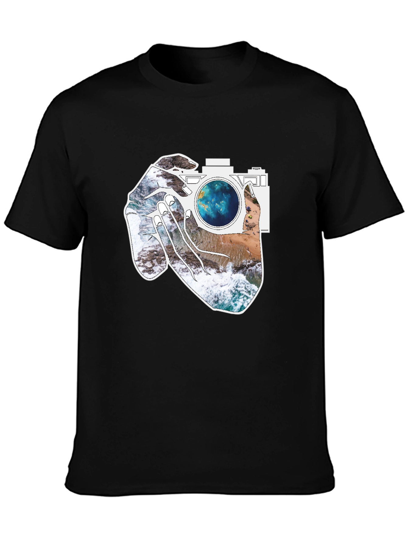 Black Camera Beach Scene Graphic Tee - Black view 3