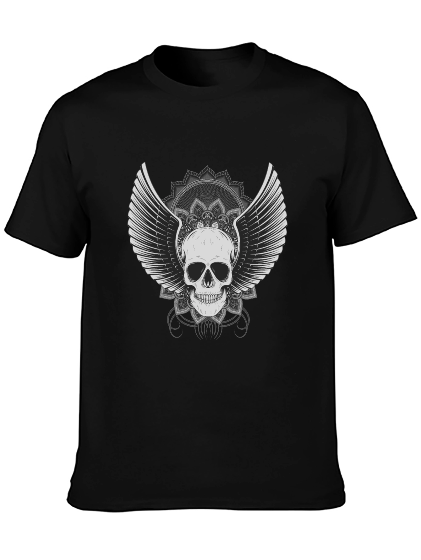 Black Skull Winged T-Shirt - Mens Black Graphic Tee view 3