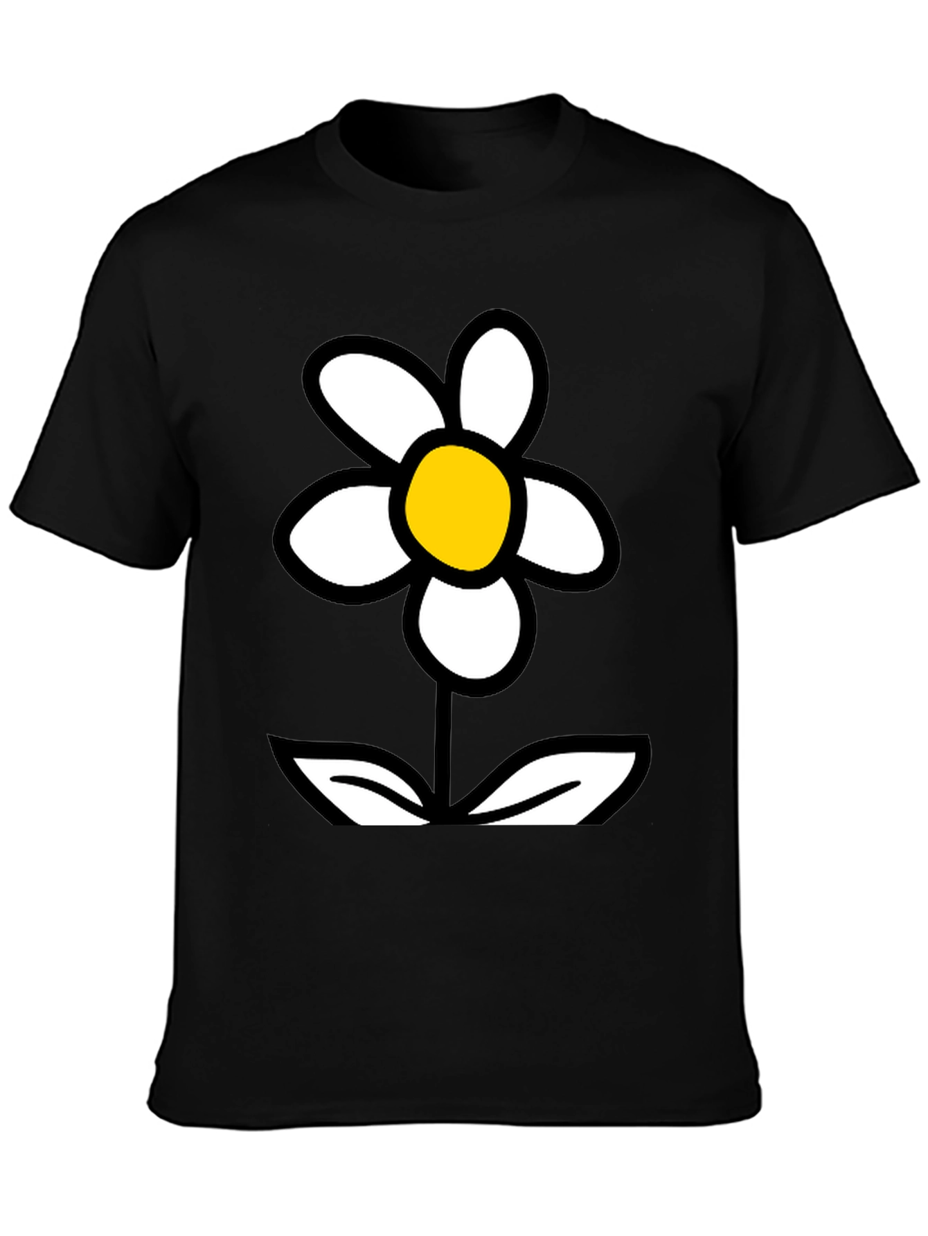 Black Daisy Flower Graphic Tee - Black Cotton T-Shirt view 3