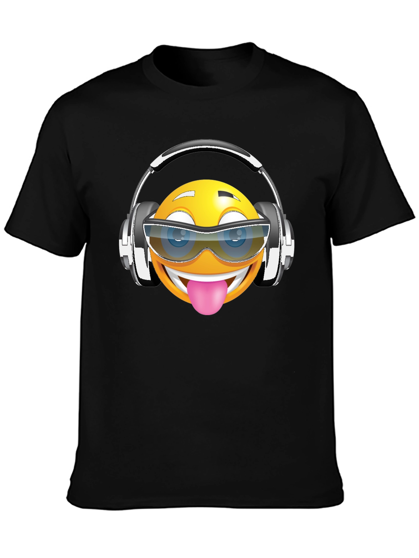 Black Funny Emoji Graphic Print T-Shirt view 3