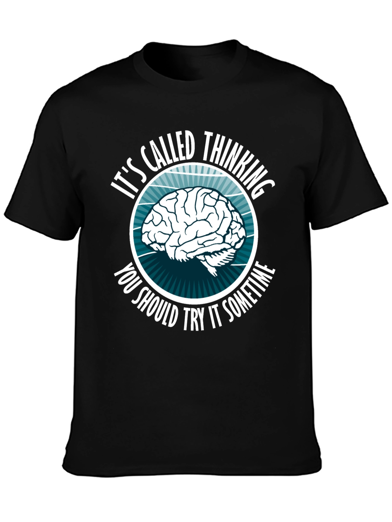 Black Thinking Brain Graphic T-Shirt - Novelty Slogan Tee view 3