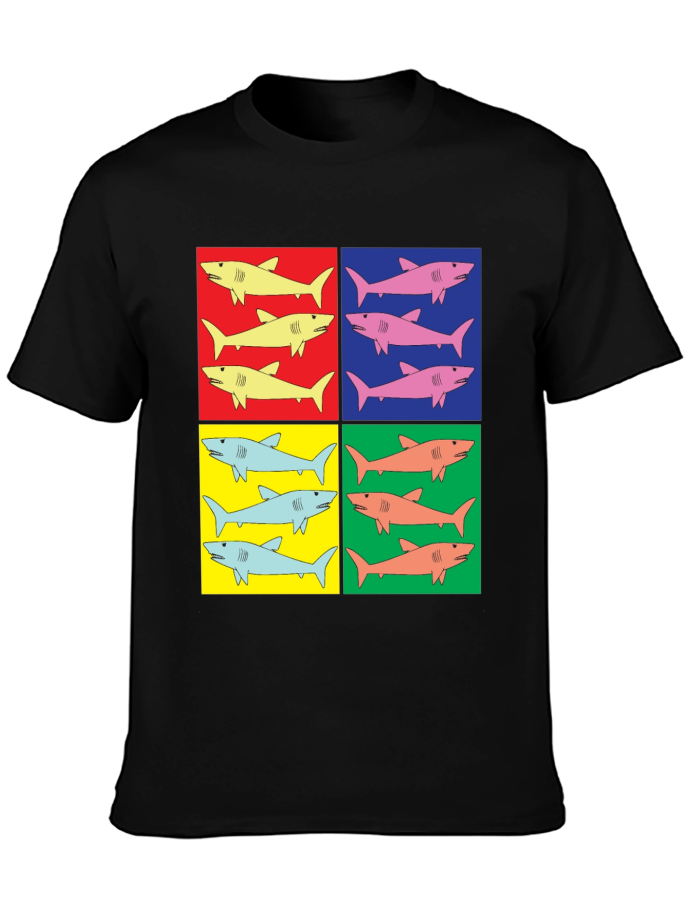 Black Shark Pop Art T-Shirt - Colorful Graphic Tee view 3