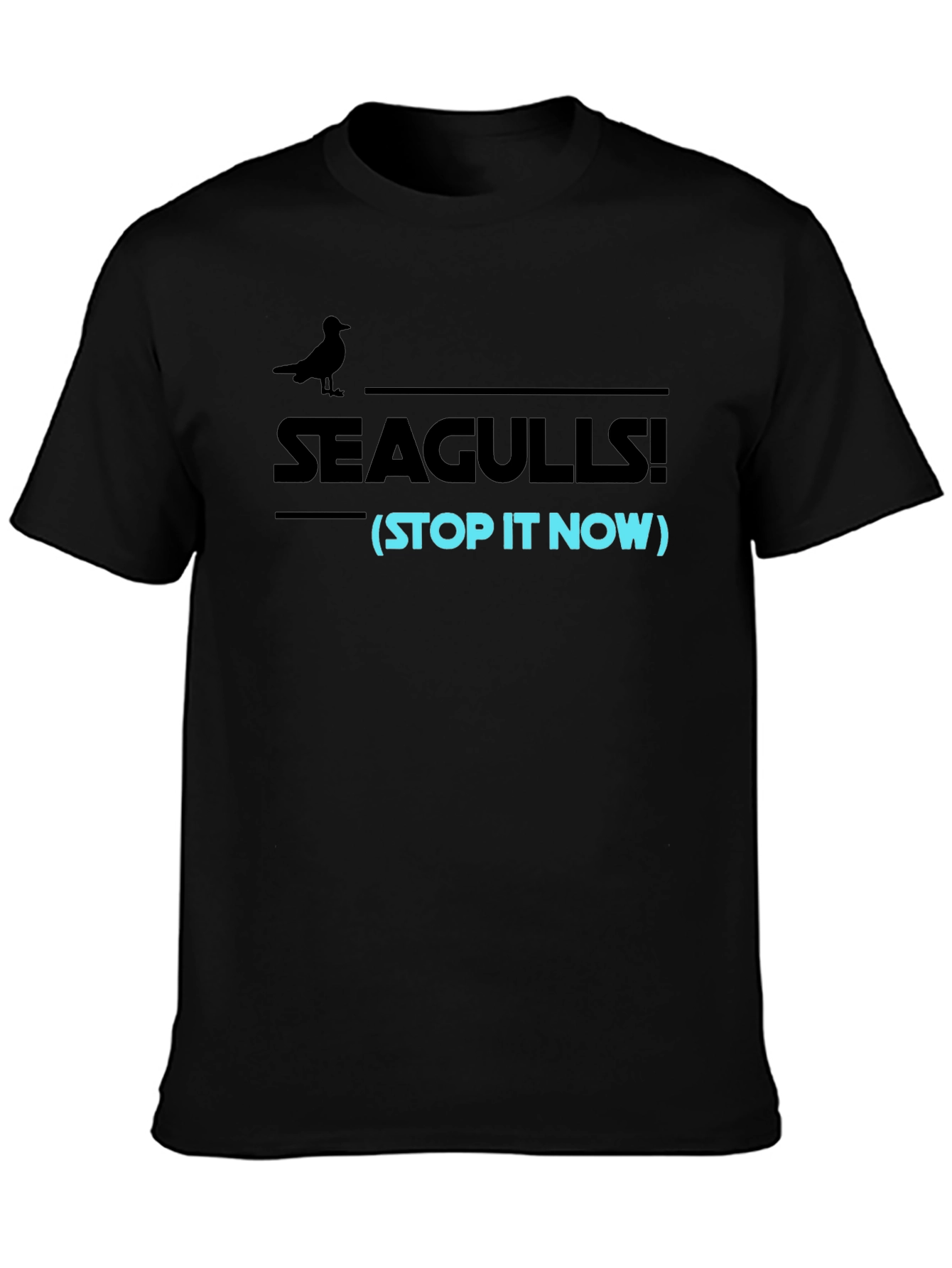 Black Seagulls Stop It Now Funny Graphic Tee view 3