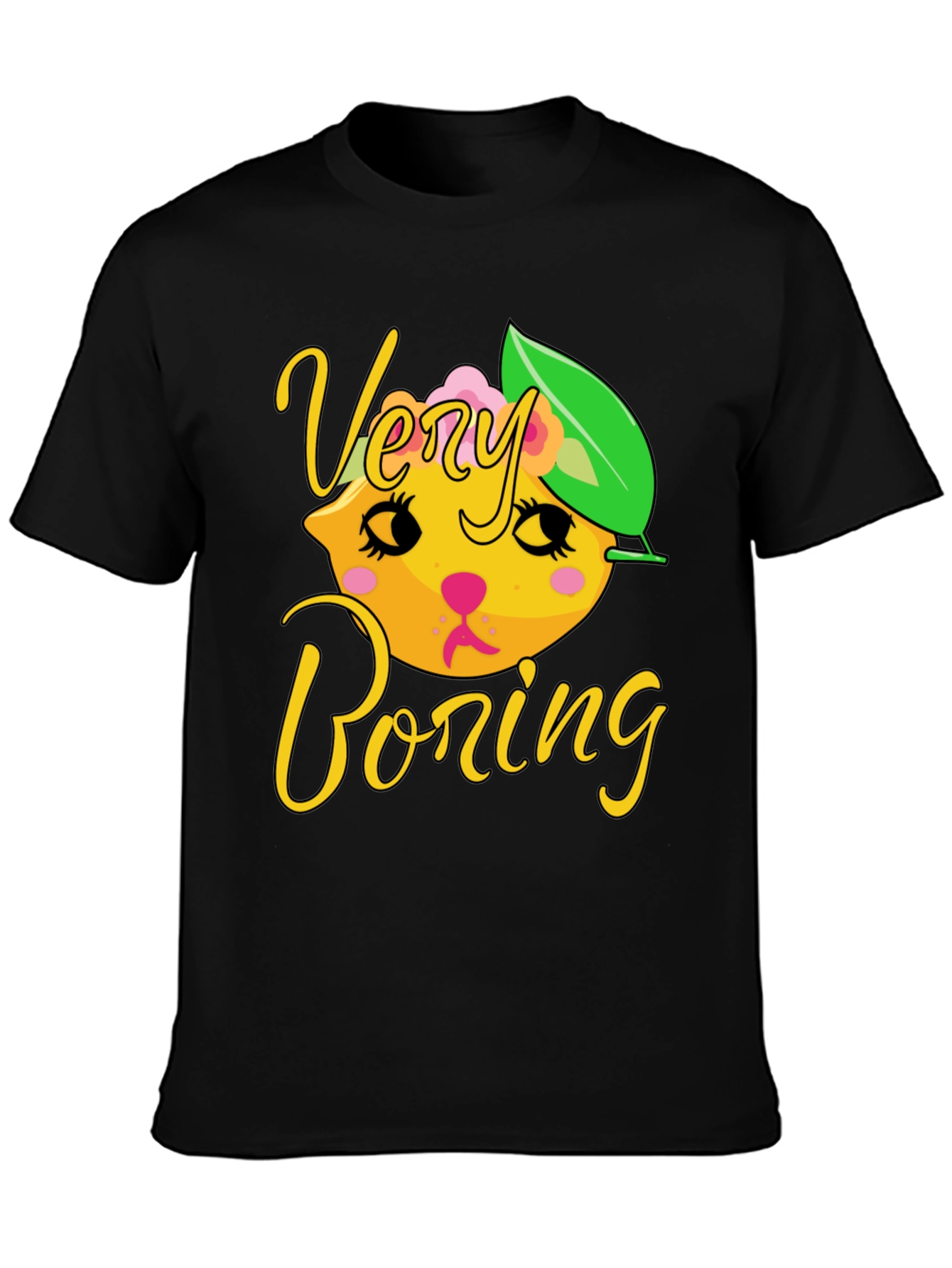 Black Very Boring Lemon Kitty Graphic Tee - Black Cotton Blend view 3