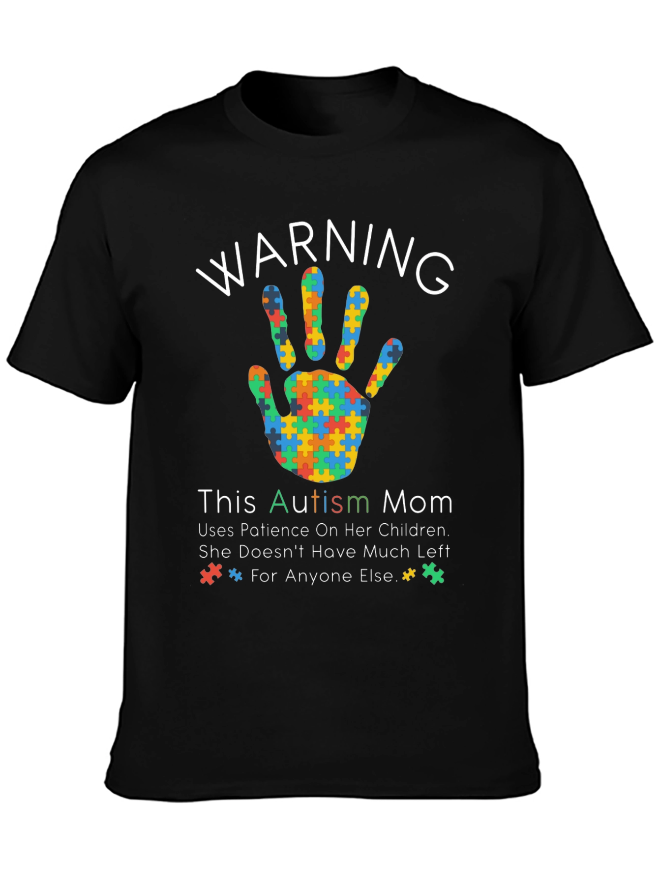 Black Autism Mom Warning T-Shirt view 3