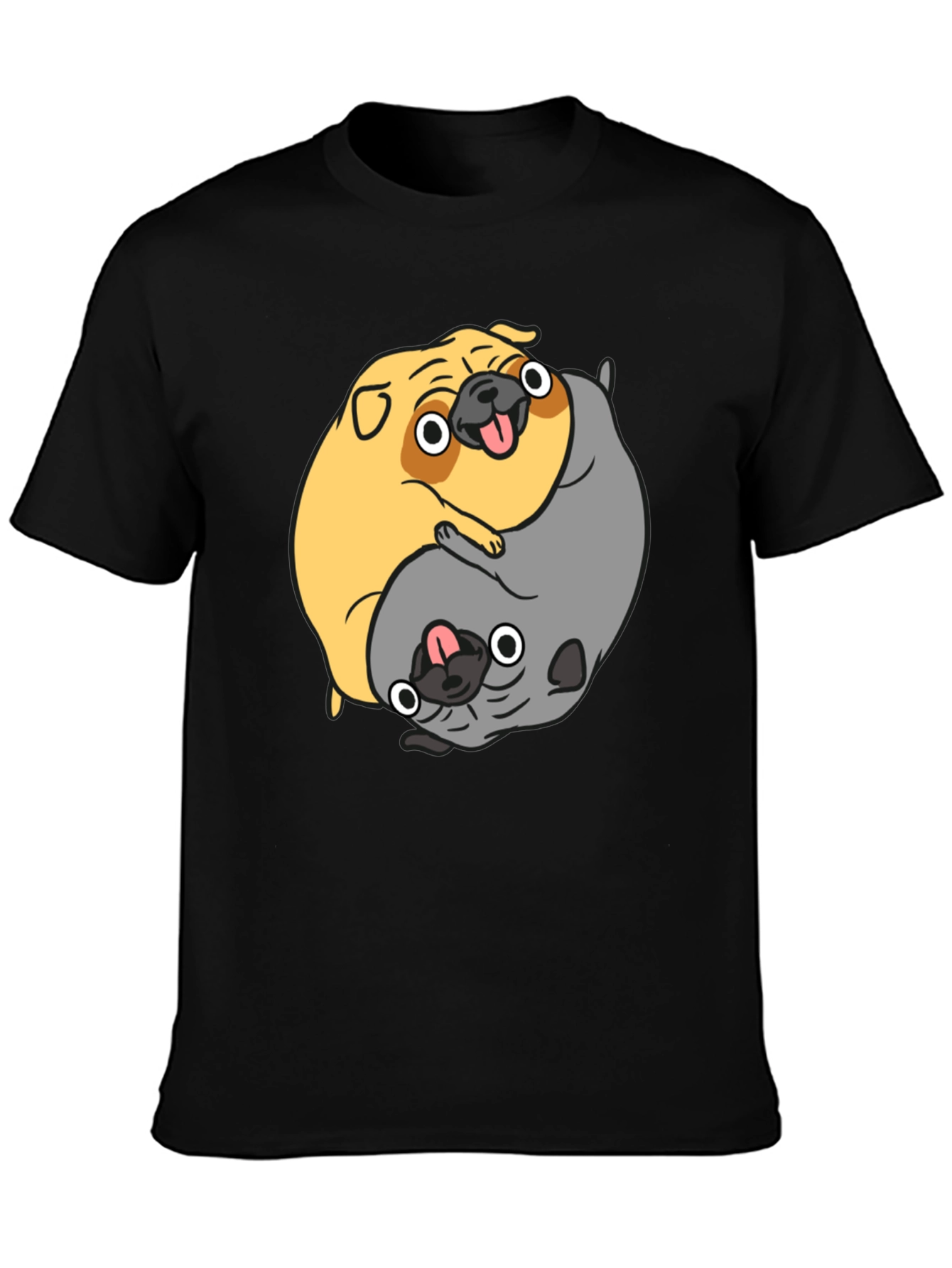 Black Yin Yang Pugs Graphic T-Shirt view 3