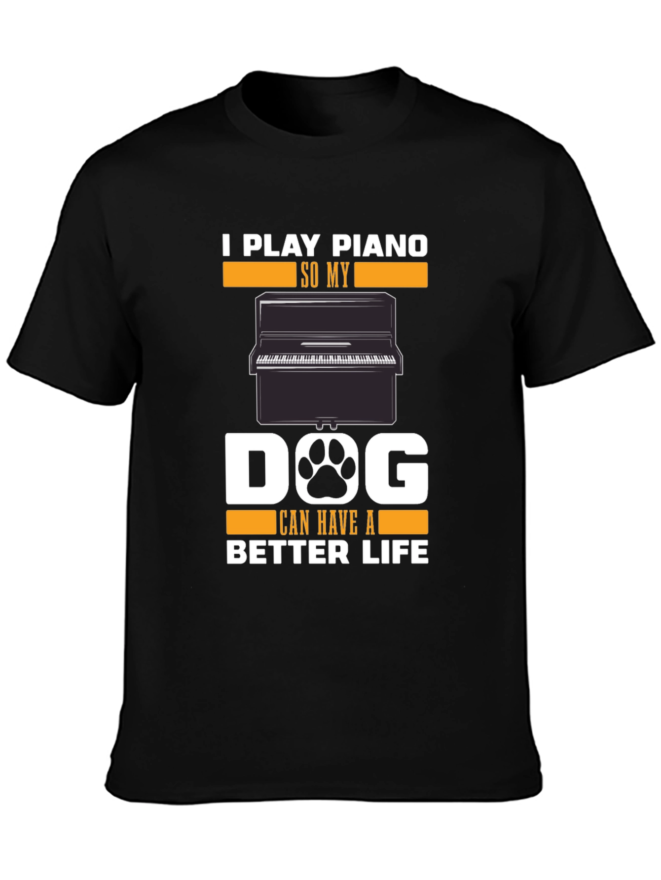 Black Piano Lover's Dog T-Shirt - Play Piano for a Better Dog Life view 3