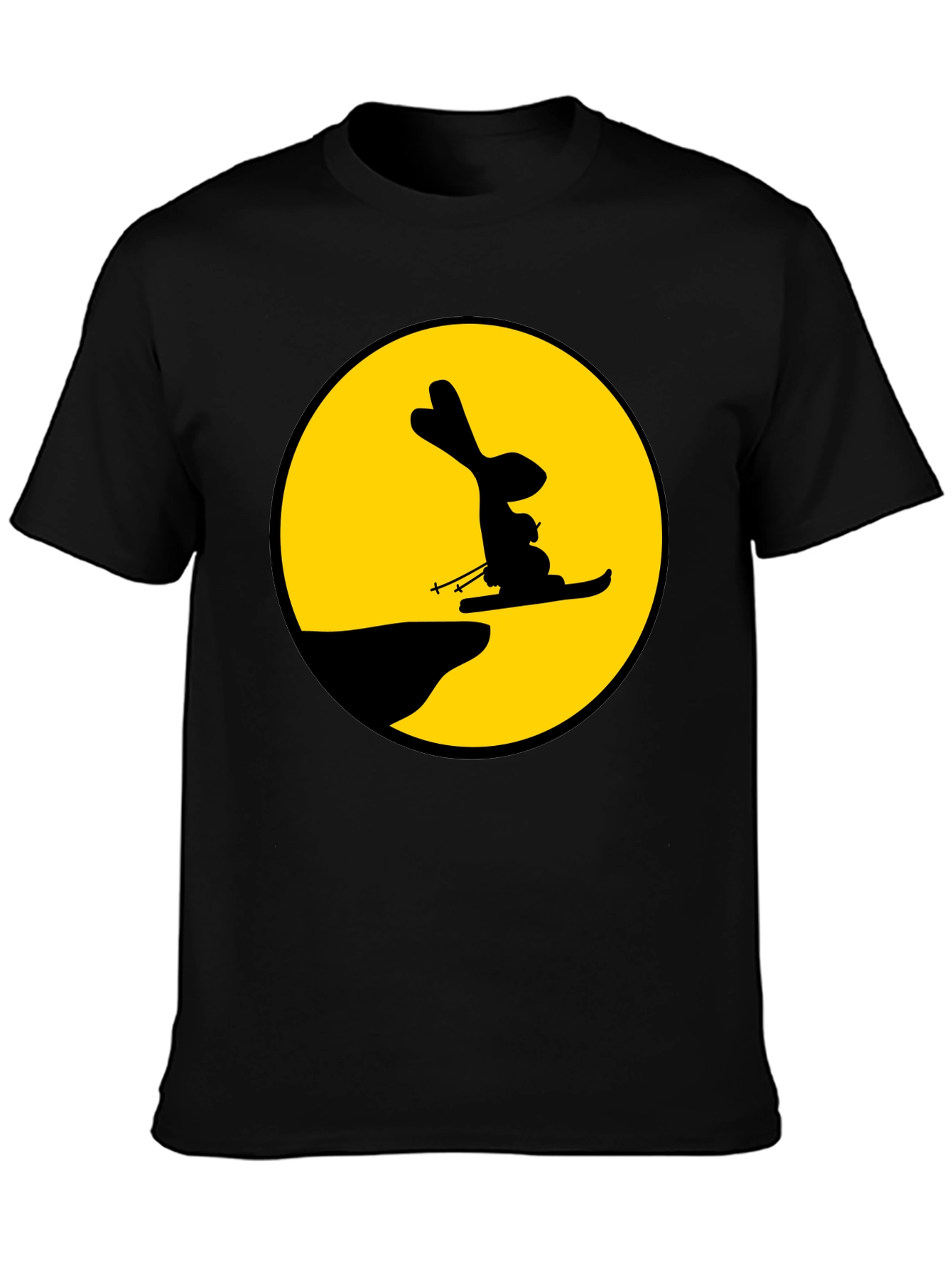 Black Skiing Rabbit Graphic Tee - Black view 3