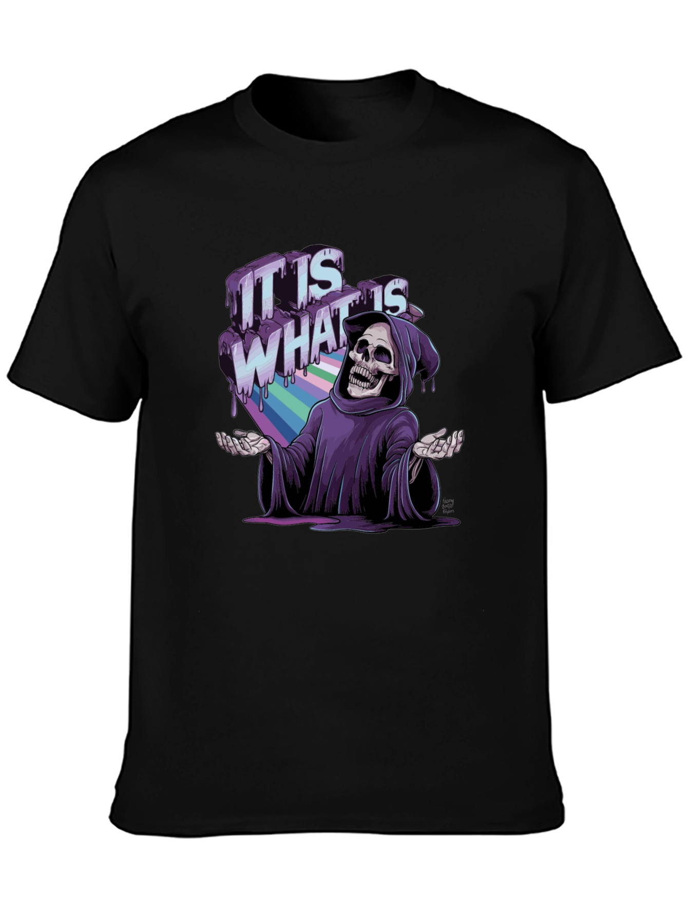 Black Grim Reaper Rainbow Drip T-Shirt - "It Is What It Is" view 3