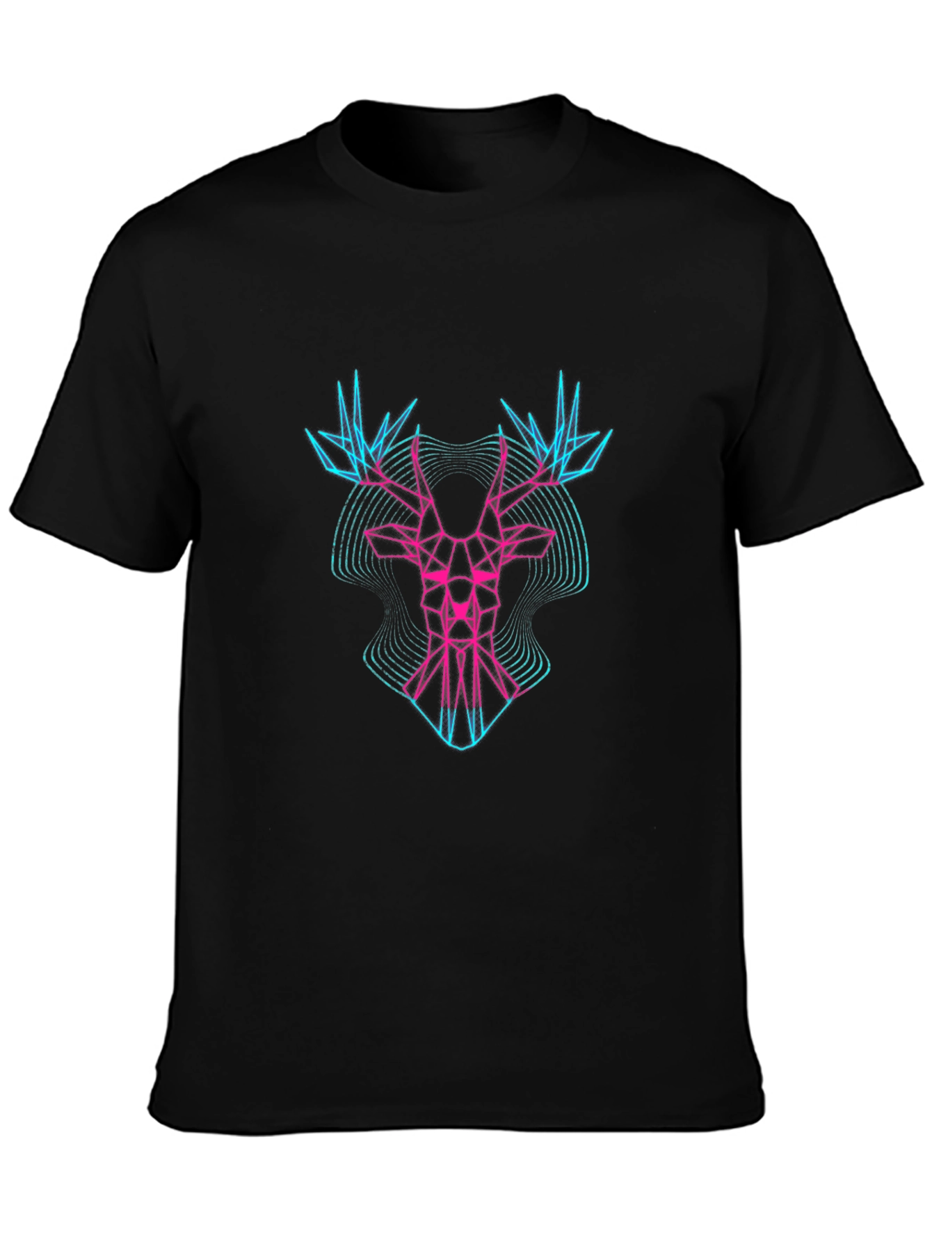Black Geometric Deer Head Graphic Tee - Black view 3