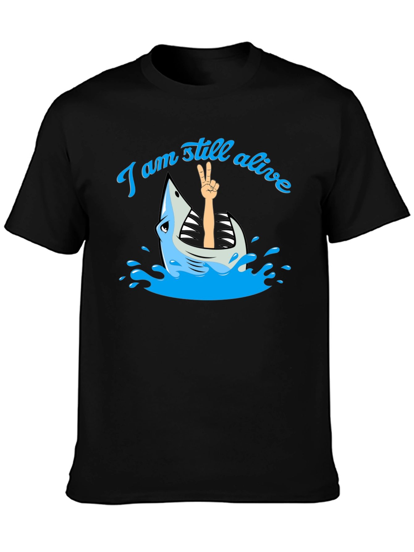 Black I Am Still Alive Shark T-Shirt - Novelty Graphic Tee view 3