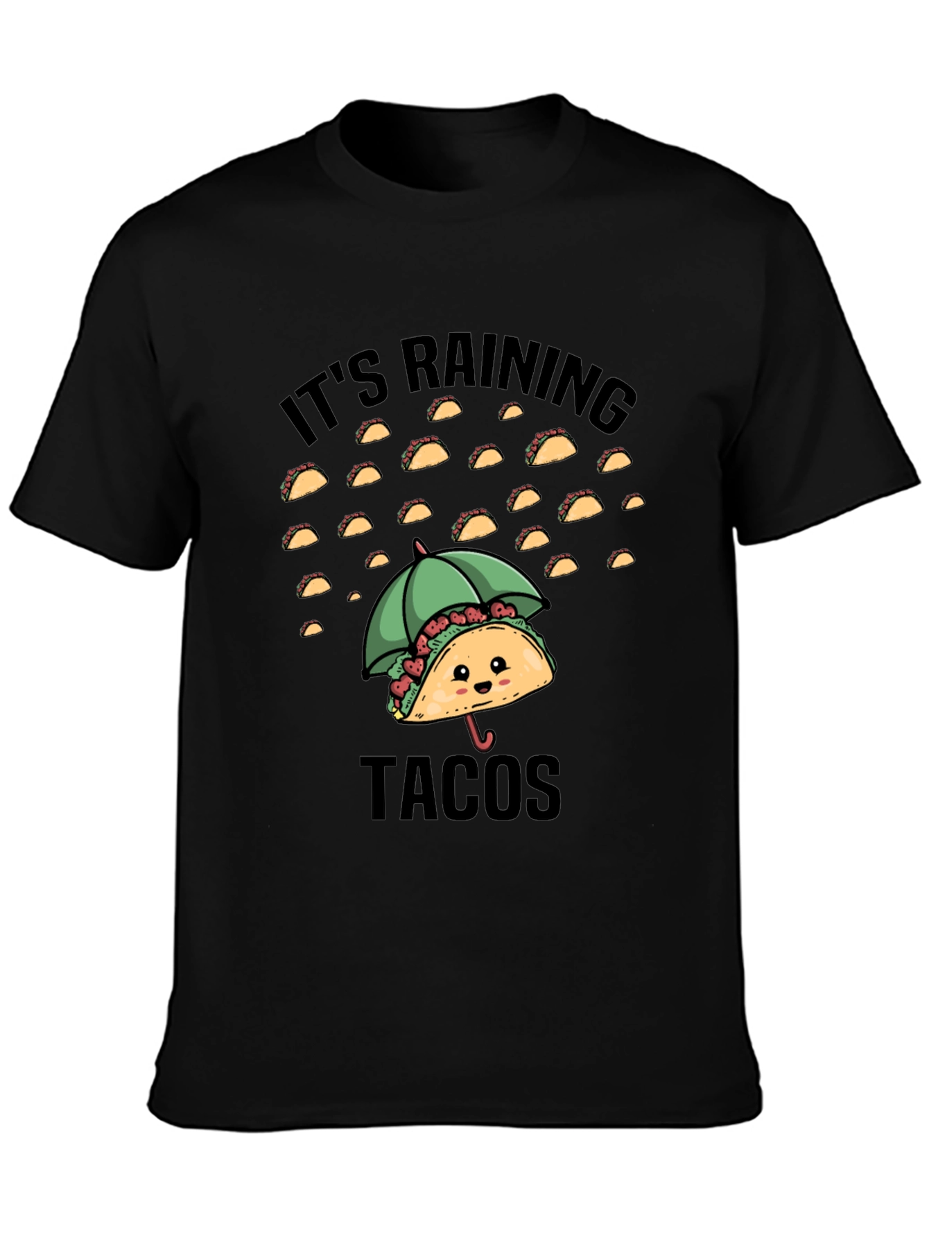 Black It's Raining Tacos Graphic Tee - Funny Foodie Shirt view 3