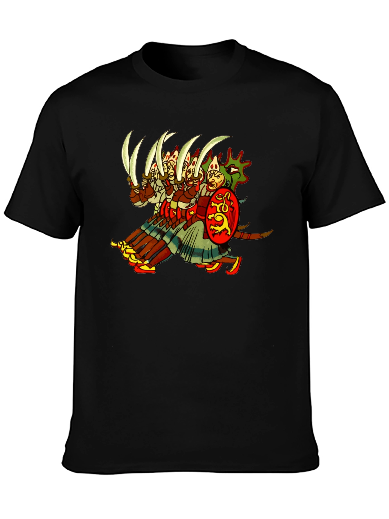 Black Medieval Warrior Graphic Tee - Black Cotton T-Shirt view 3