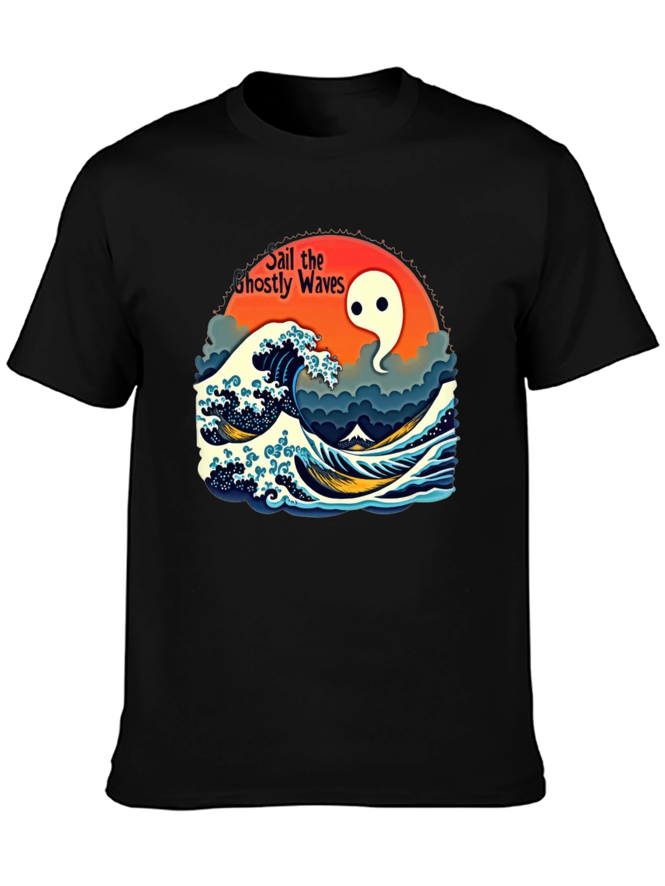 Black Ghostly Waves Graphic T-Shirt - Unisex view 3