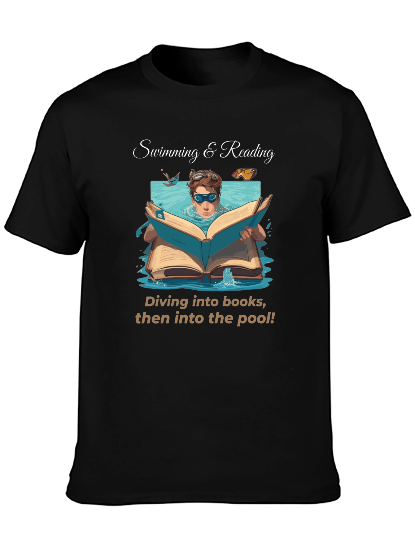 Black Swimming & Reading T-Shirt view 3