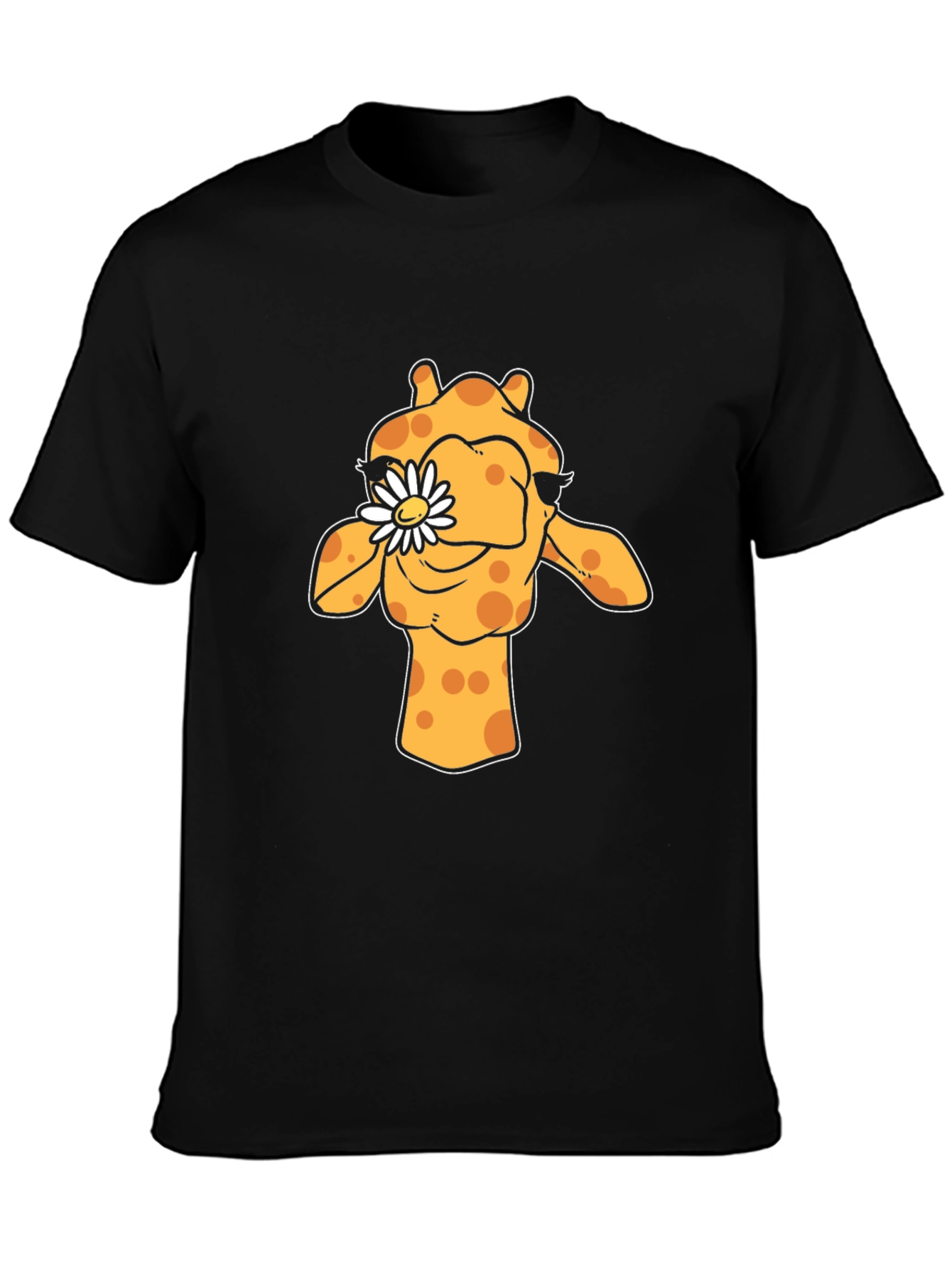 Black Giraffe Daisy Graphic Tee - Black Cotton T-Shirt view 3