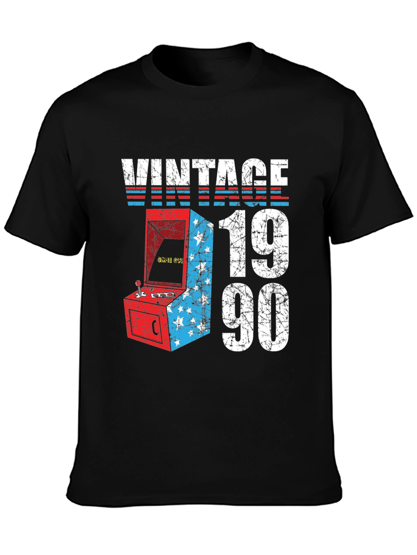 Black Vintage 1990 Arcade Gamer T-Shirt view 3