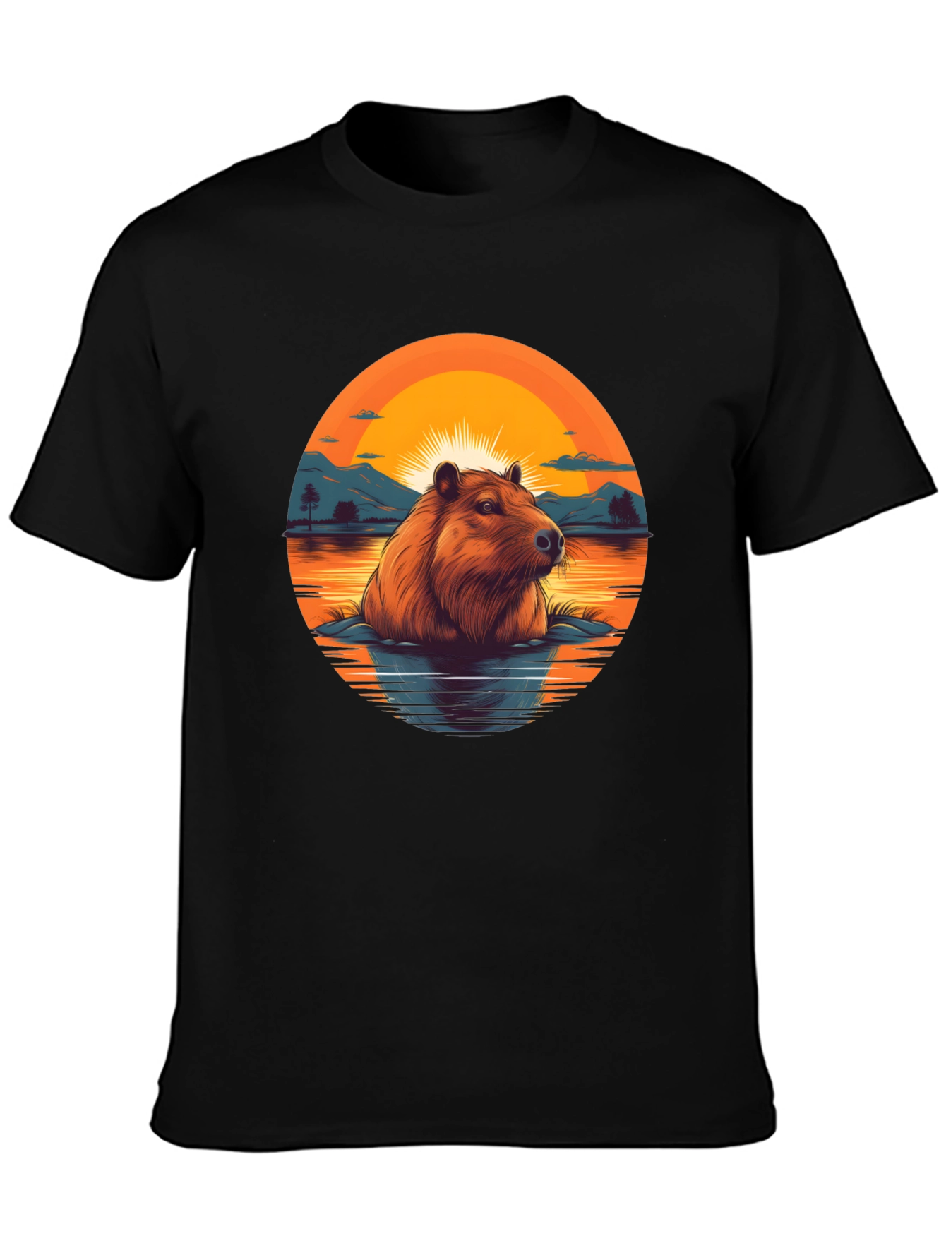 Black Capybara Sunset Graphic Tee - Unique Design view 3