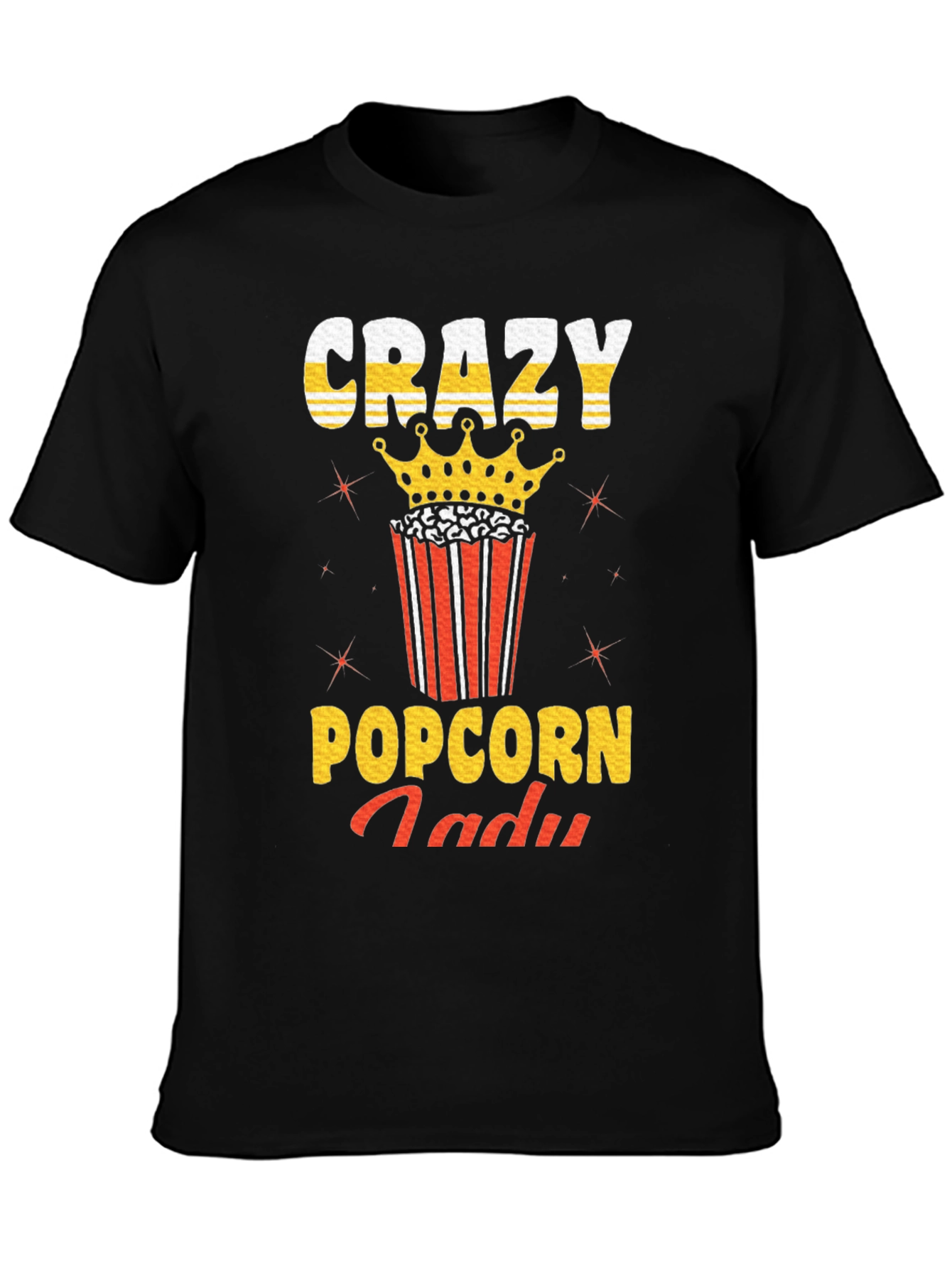 Black Crazy Popcorn Lady Graphic T-Shirt view 3